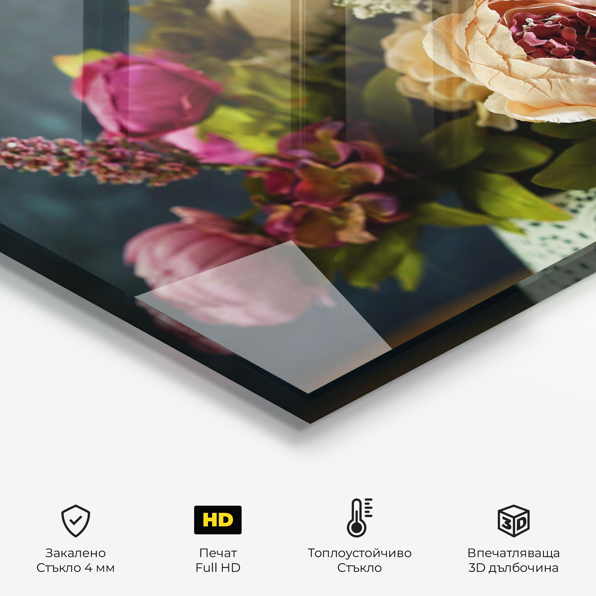 Стъклен панел за кухня Cream Roses Bouquet mockup 2