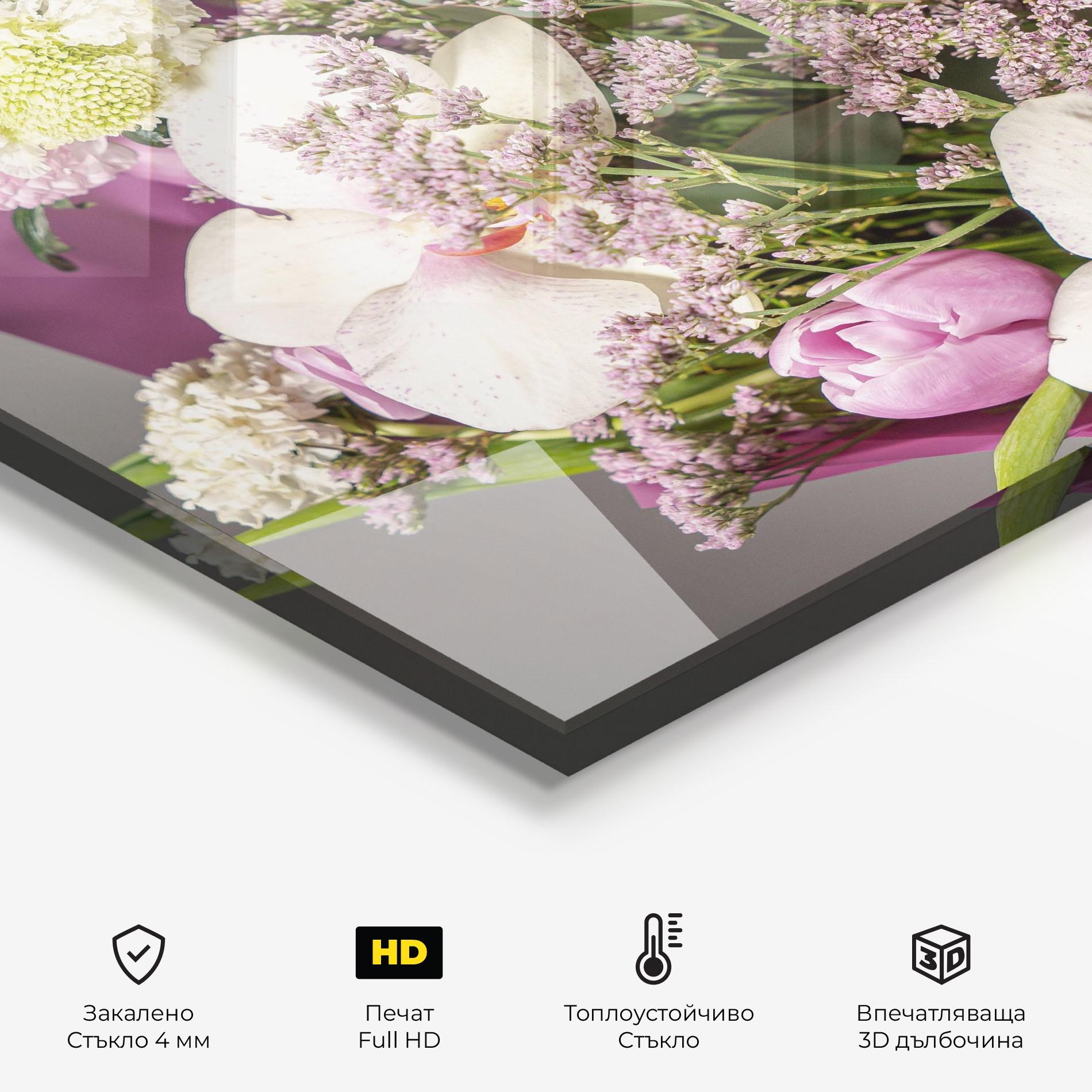 Стъклен панел за кухня Cute Purple Bouquet mockup 2