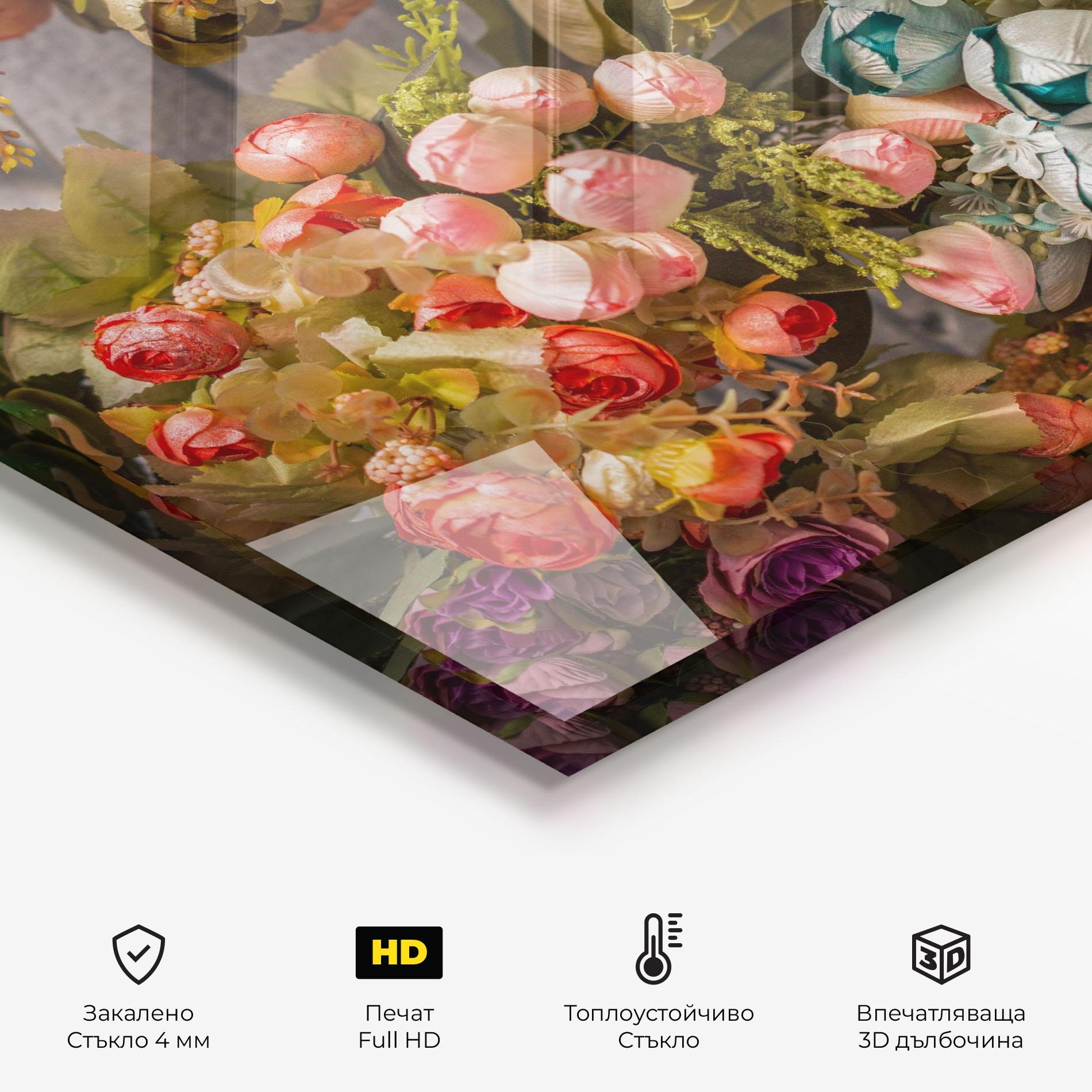 Стъклен панел за кухня Fake Flowers Wall mockup 2