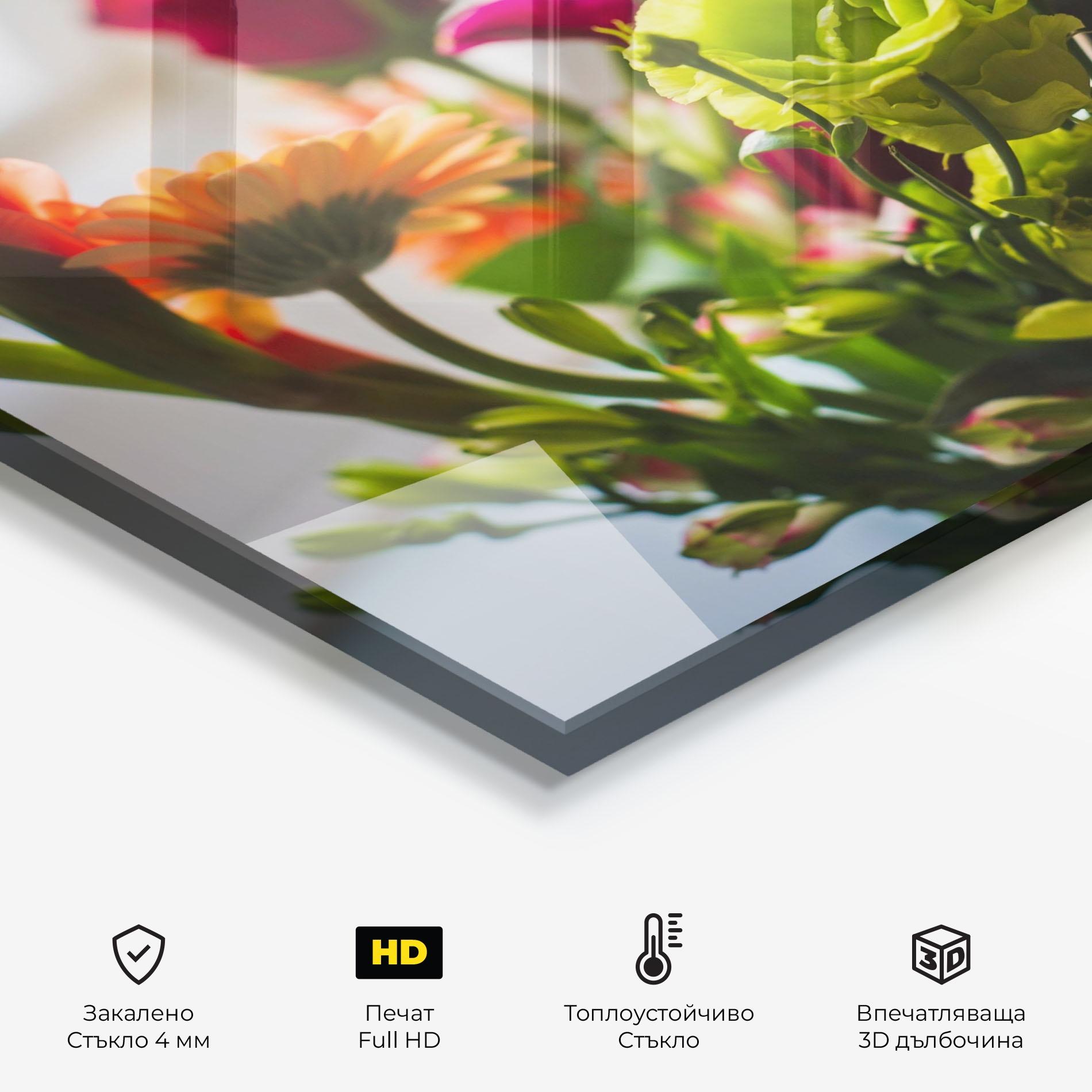 Стъклен панел за кухня Green Flowers Bouquet mockup 2