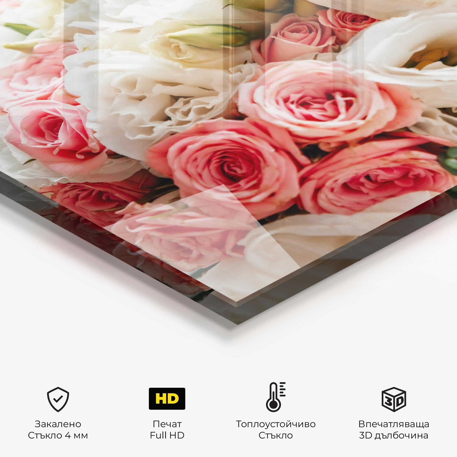 Стъклен панел за кухня Pink Beautiful Bouquet mockup 2