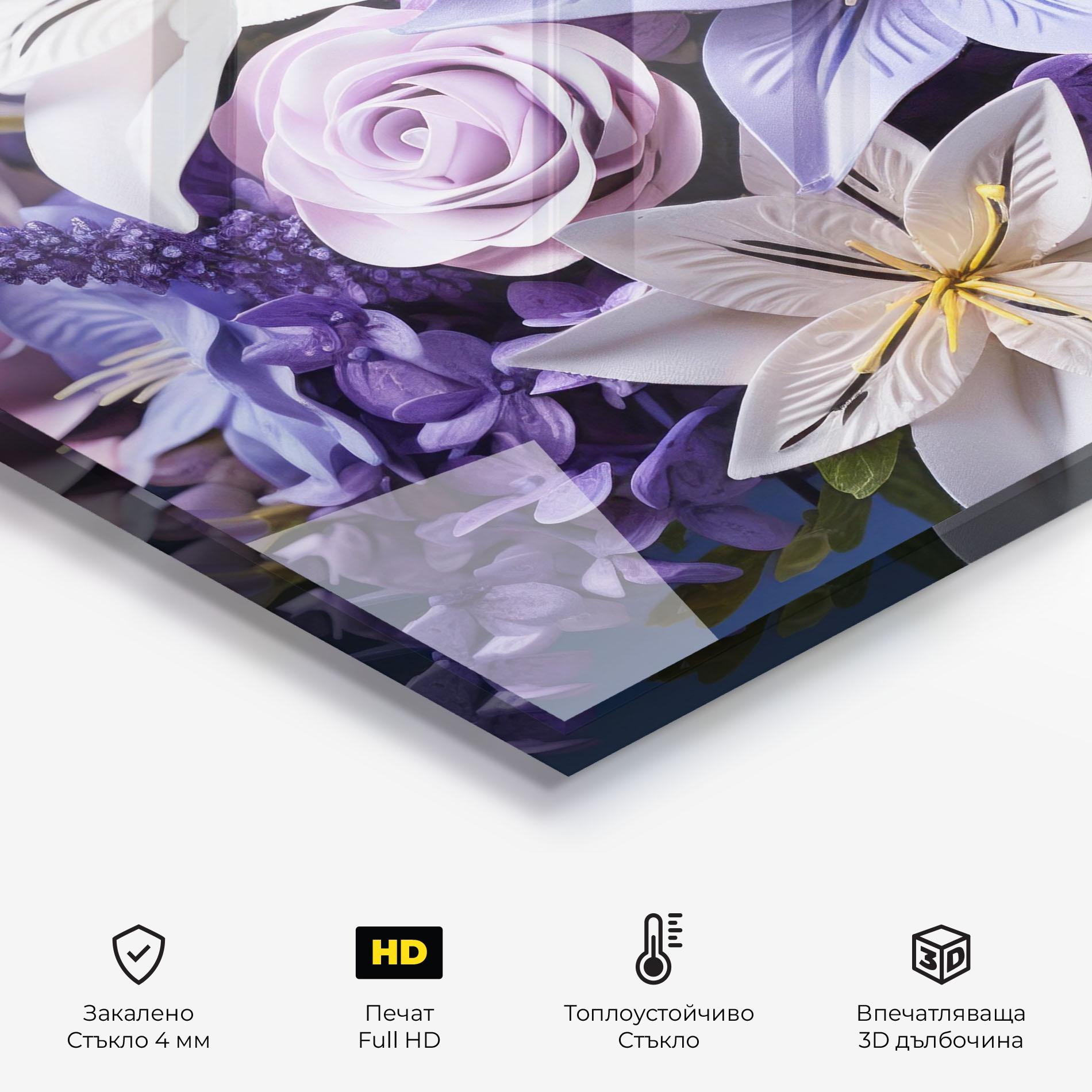 Стъклен панел за кухня Purple Cute Bouquet mockup 2