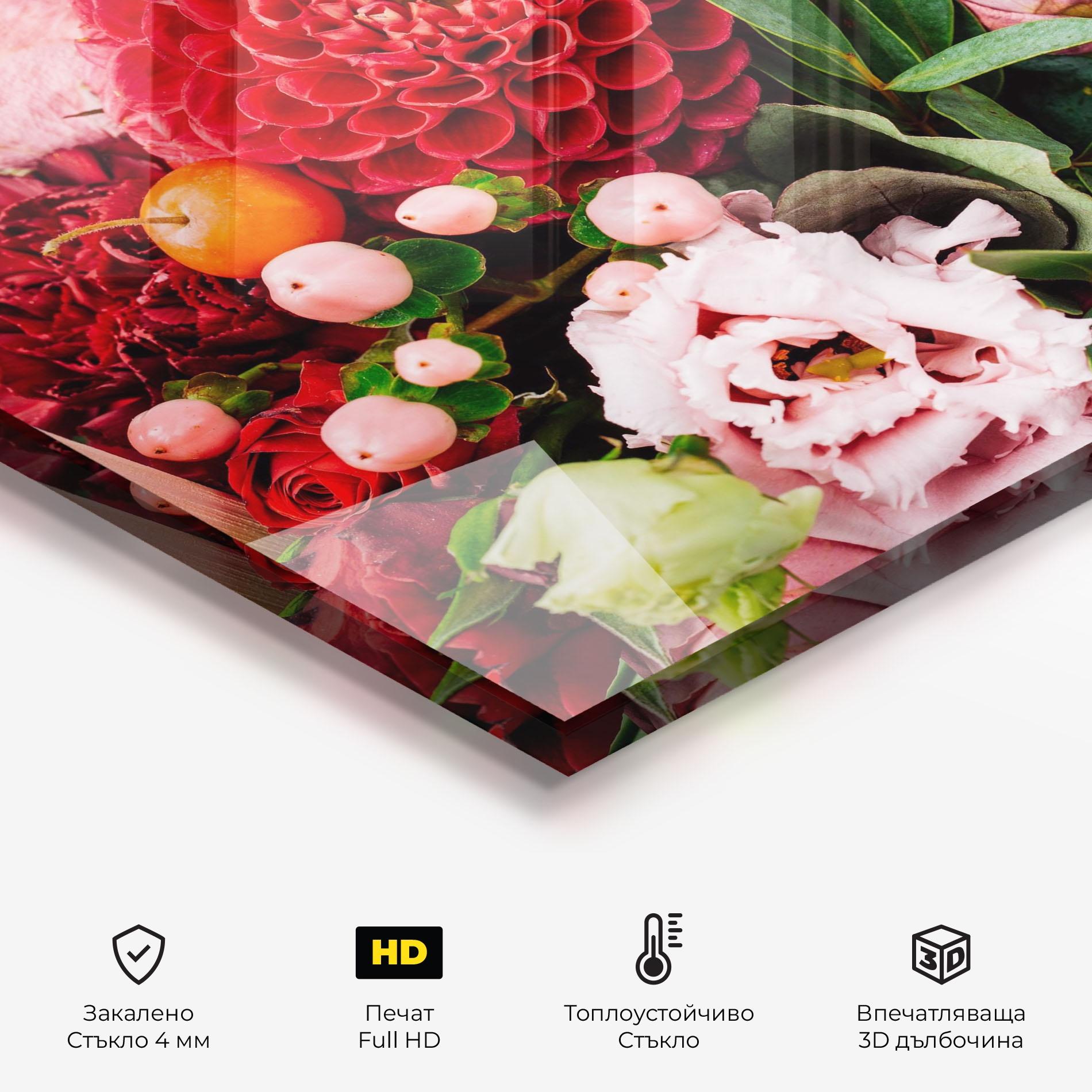 Стъклен панел за кухня Red Orange Bouquet mockup 2