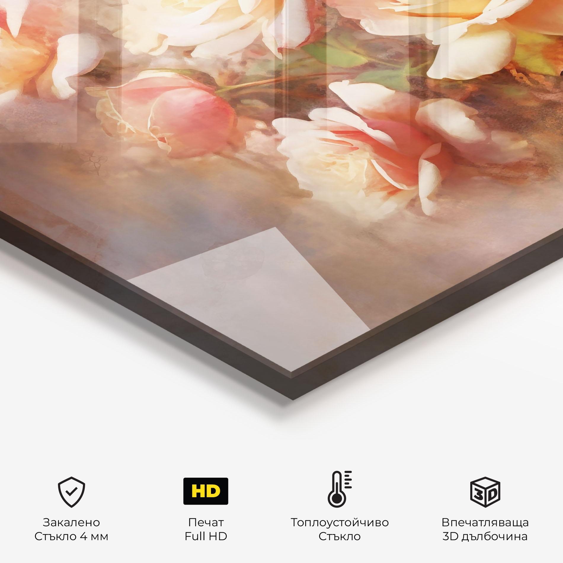 Стъклен панел за кухня Roses Bouquet Painting mockup 2
