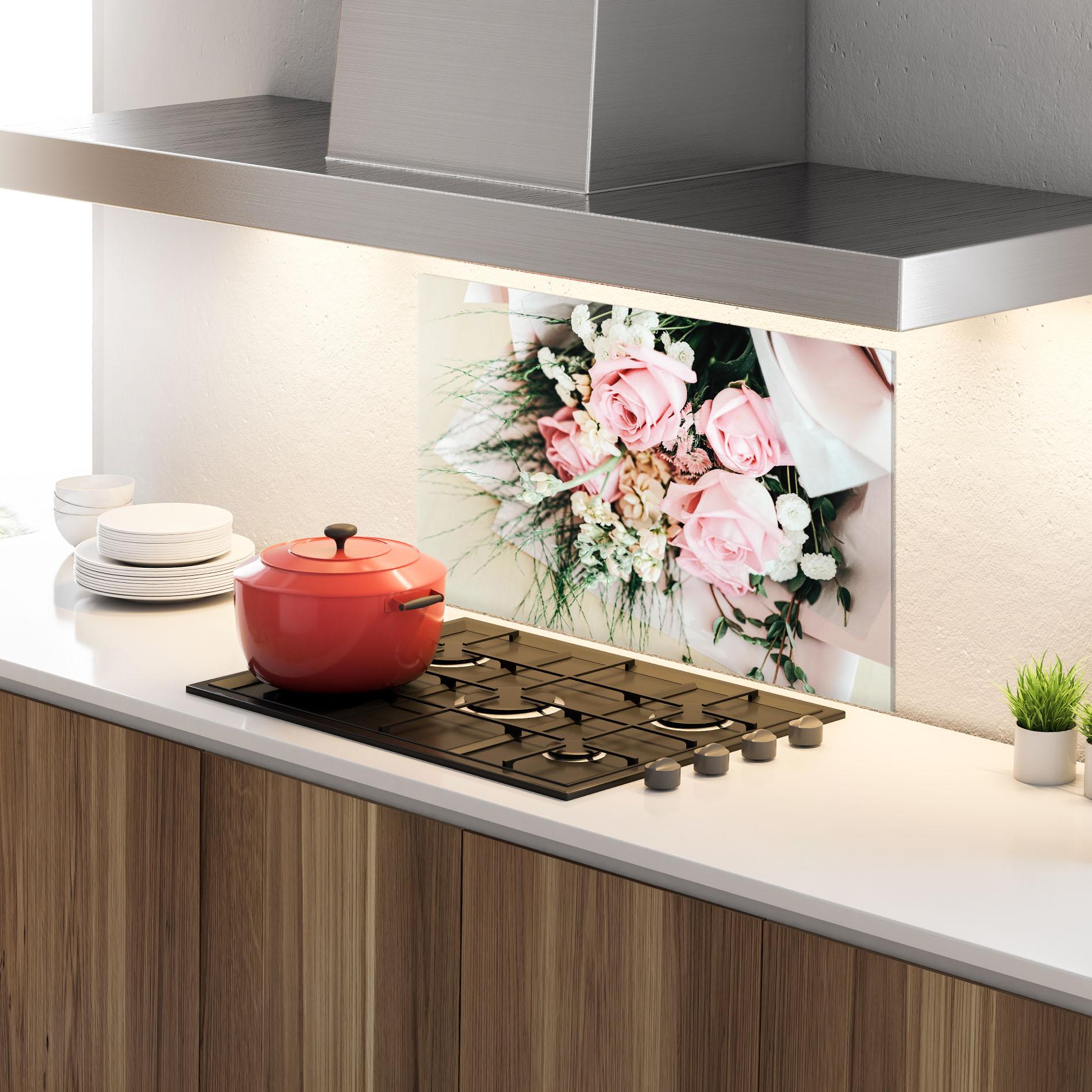 Стъклен панел за кухня Baby Pink Bouquet mockup 4