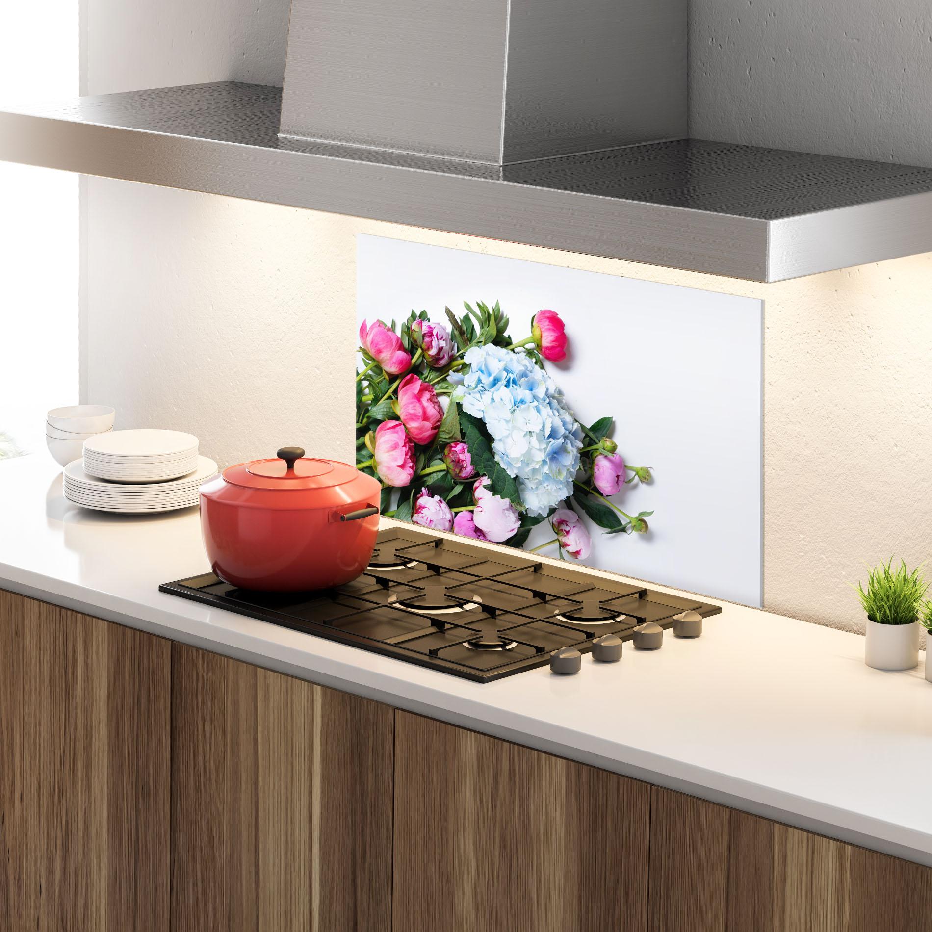 Стъклен панел за кухня Blue Pink Bouquet mockup 4