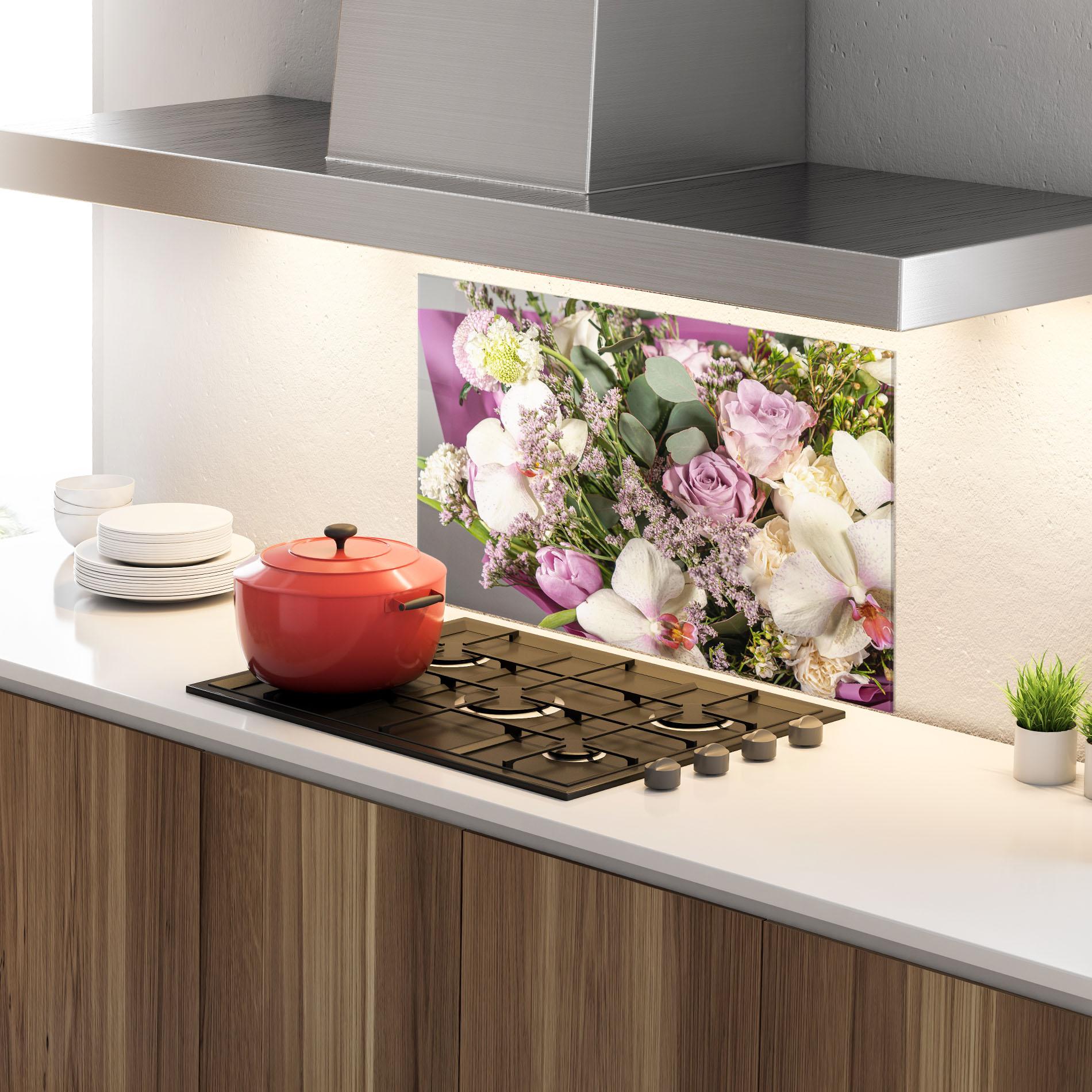 Стъклен панел за кухня Cute Purple Bouquet mockup 4