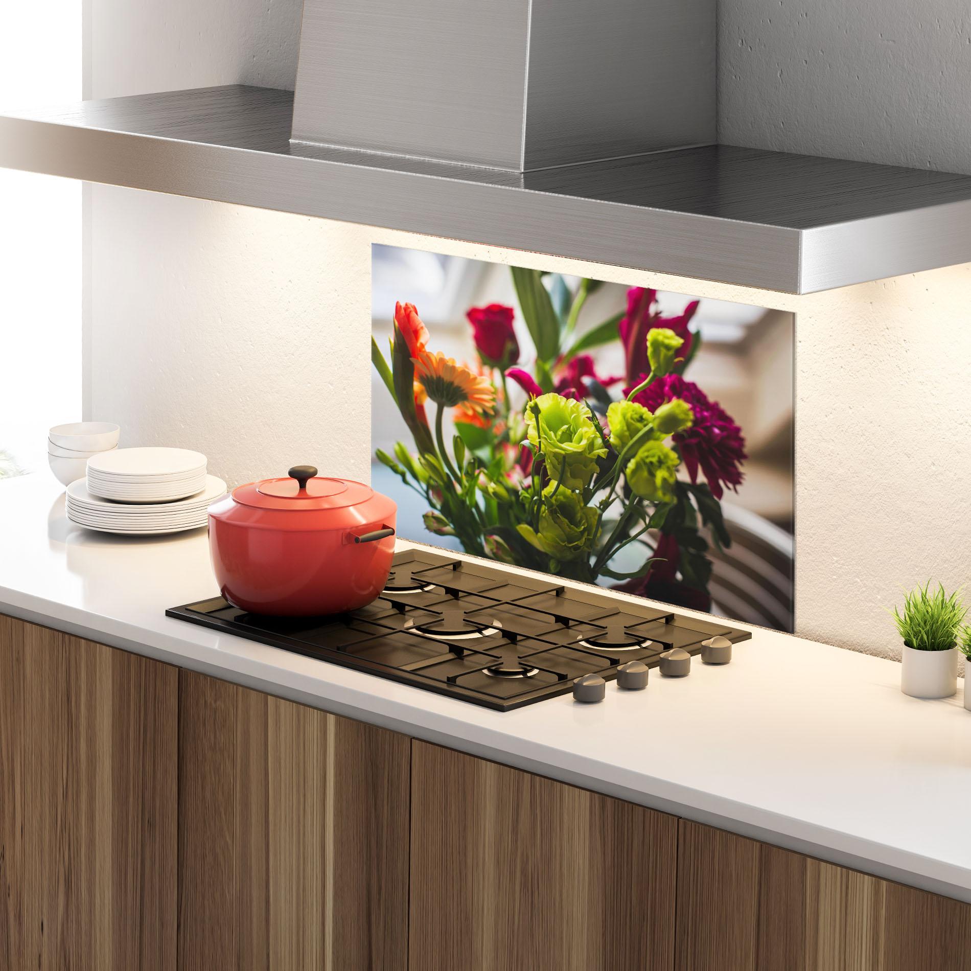 Стъклен панел за кухня Green Flowers Bouquet mockup 4