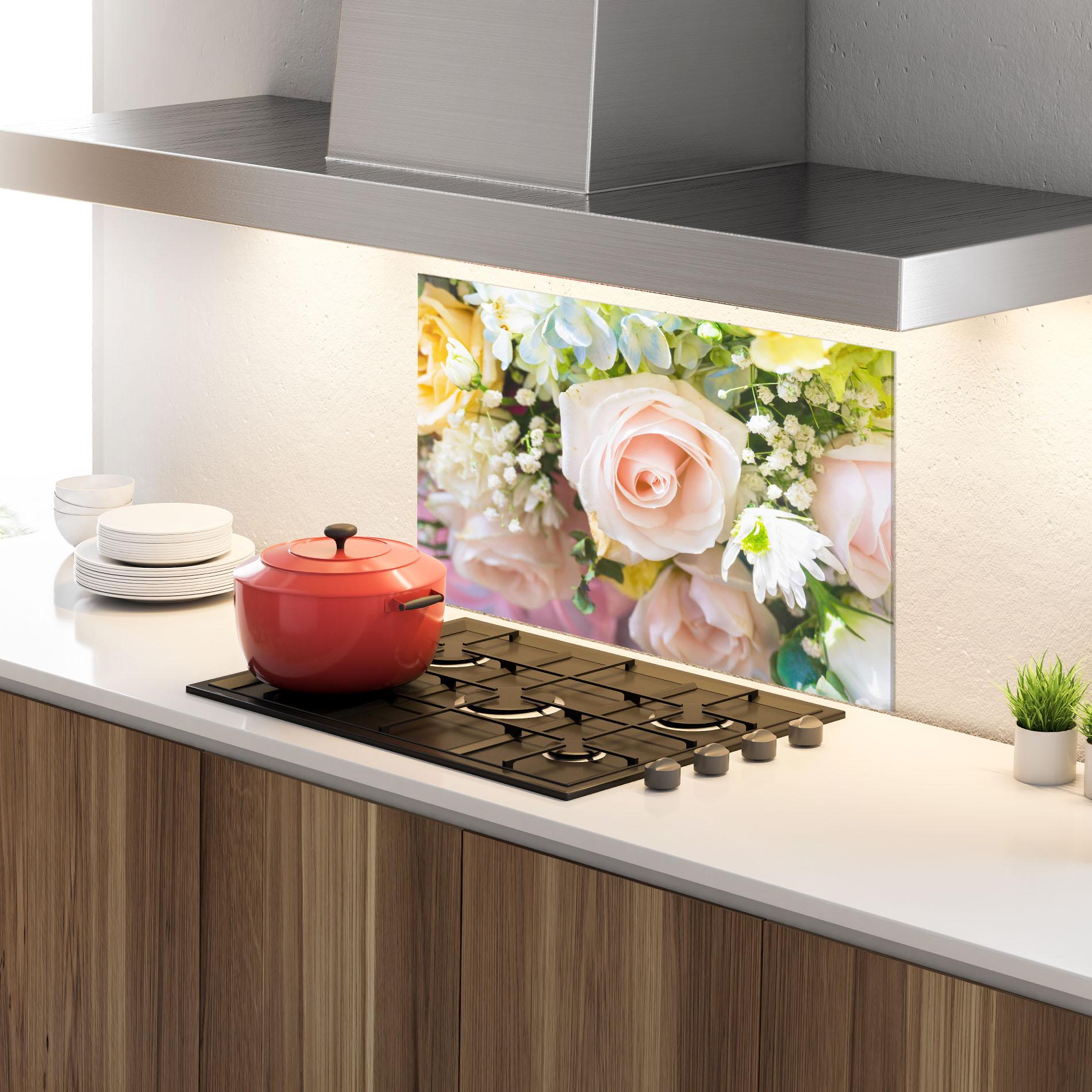 Стъклен панел за кухня Light Pink Bouquet mockup 4