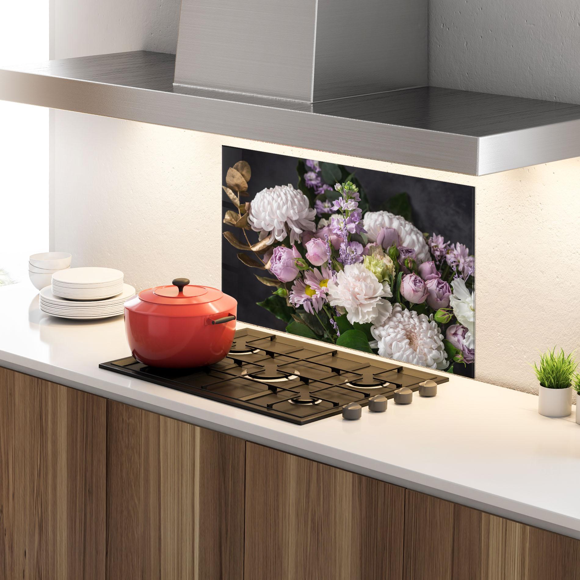 Стъклен панел за кухня Pastel Purple Bouquet mockup 4