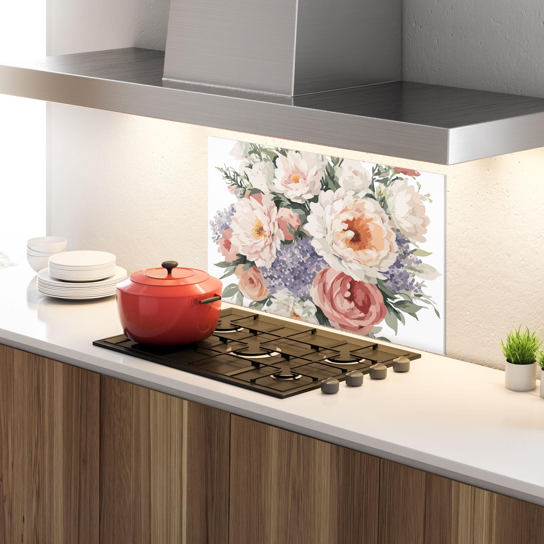 Стъклен панел за кухня Pretty Watercolor Bouquet mockup 4
