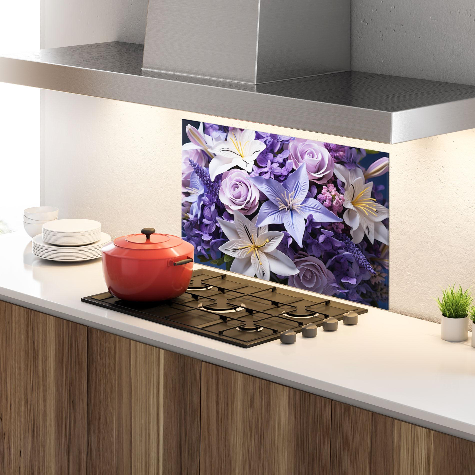 Стъклен панел за кухня Purple Cute Bouquet mockup 4
