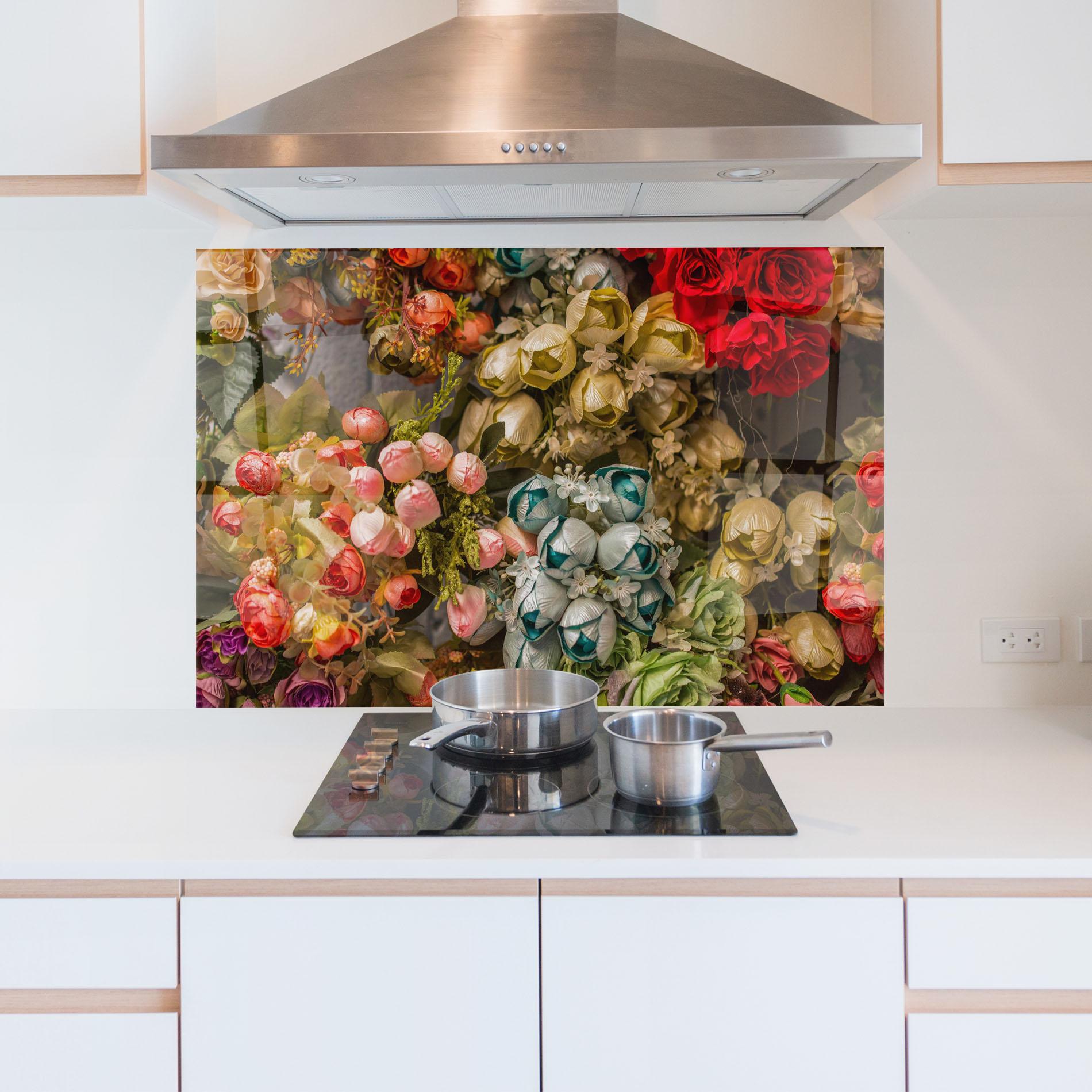 Стъклен панел за кухня Fake Flowers Wall mockup 5