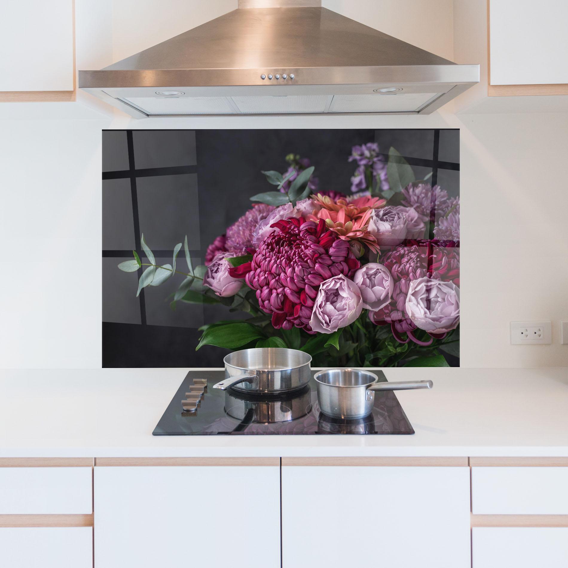 Стъклен панел за кухня Mix Purple Bouquet mockup 5