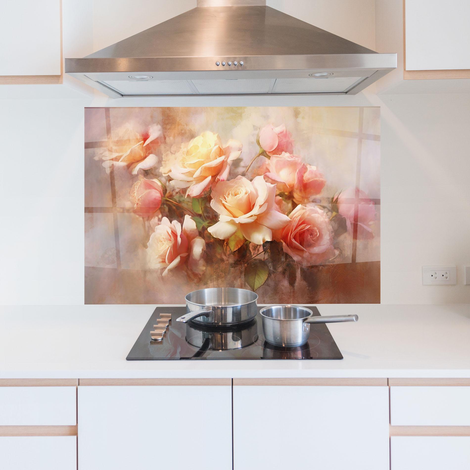 Стъклен панел за кухня Roses Bouquet Painting mockup 5