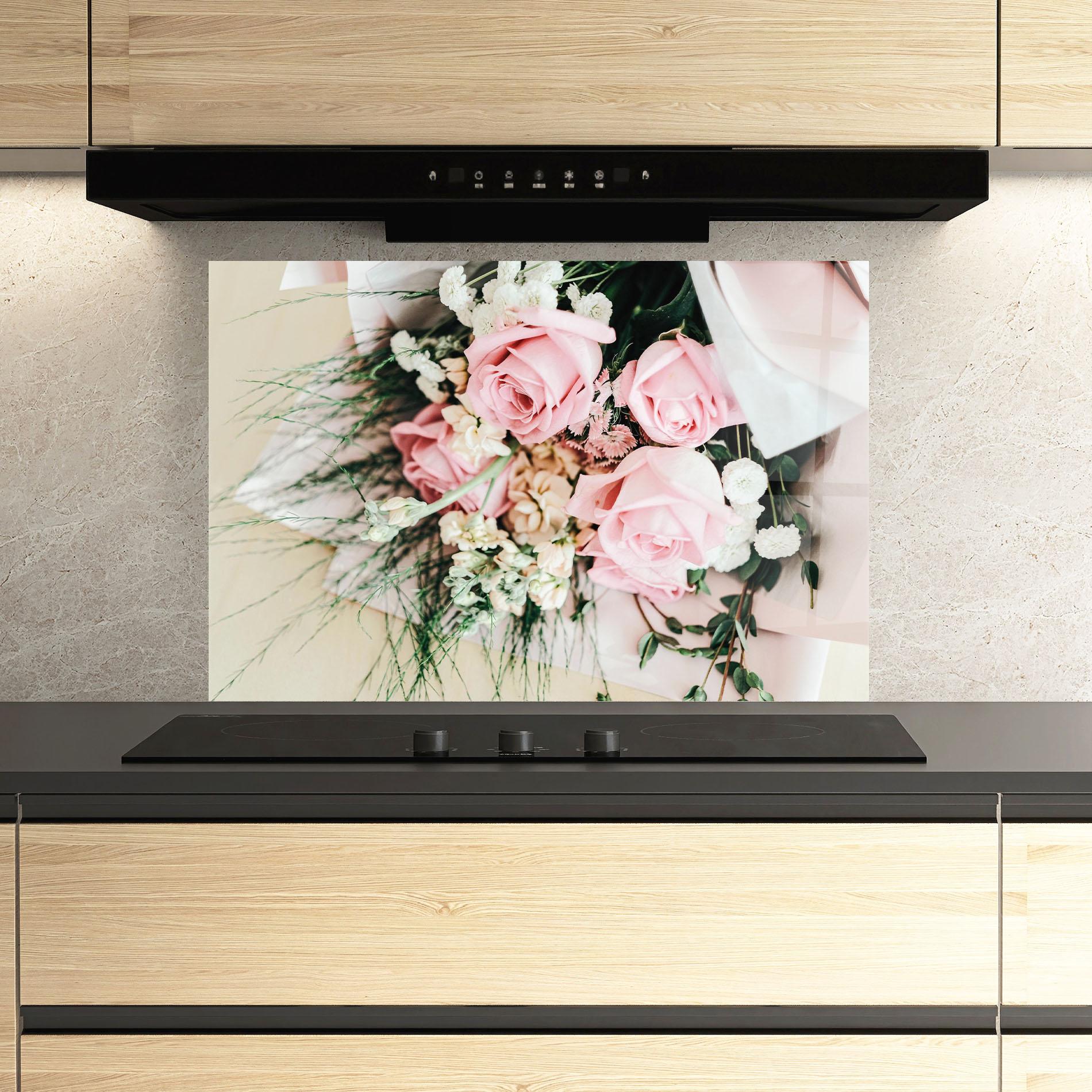 Стъклен панел за кухня Baby Pink Bouquet mockup 3