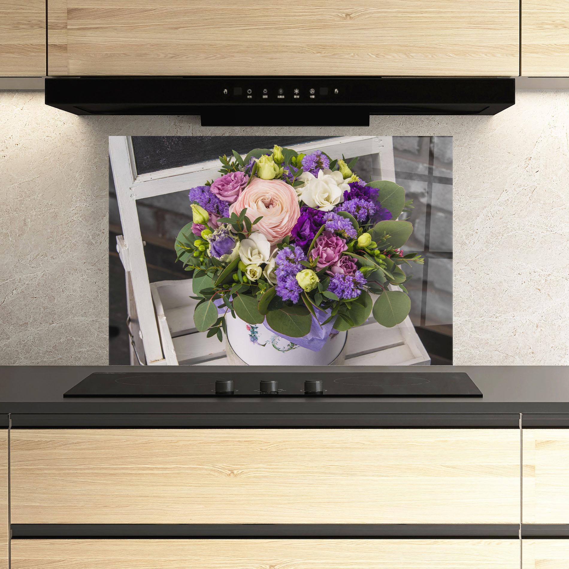 Стъклен панел за кухня Big Pink Rose Bouquet mockup 3