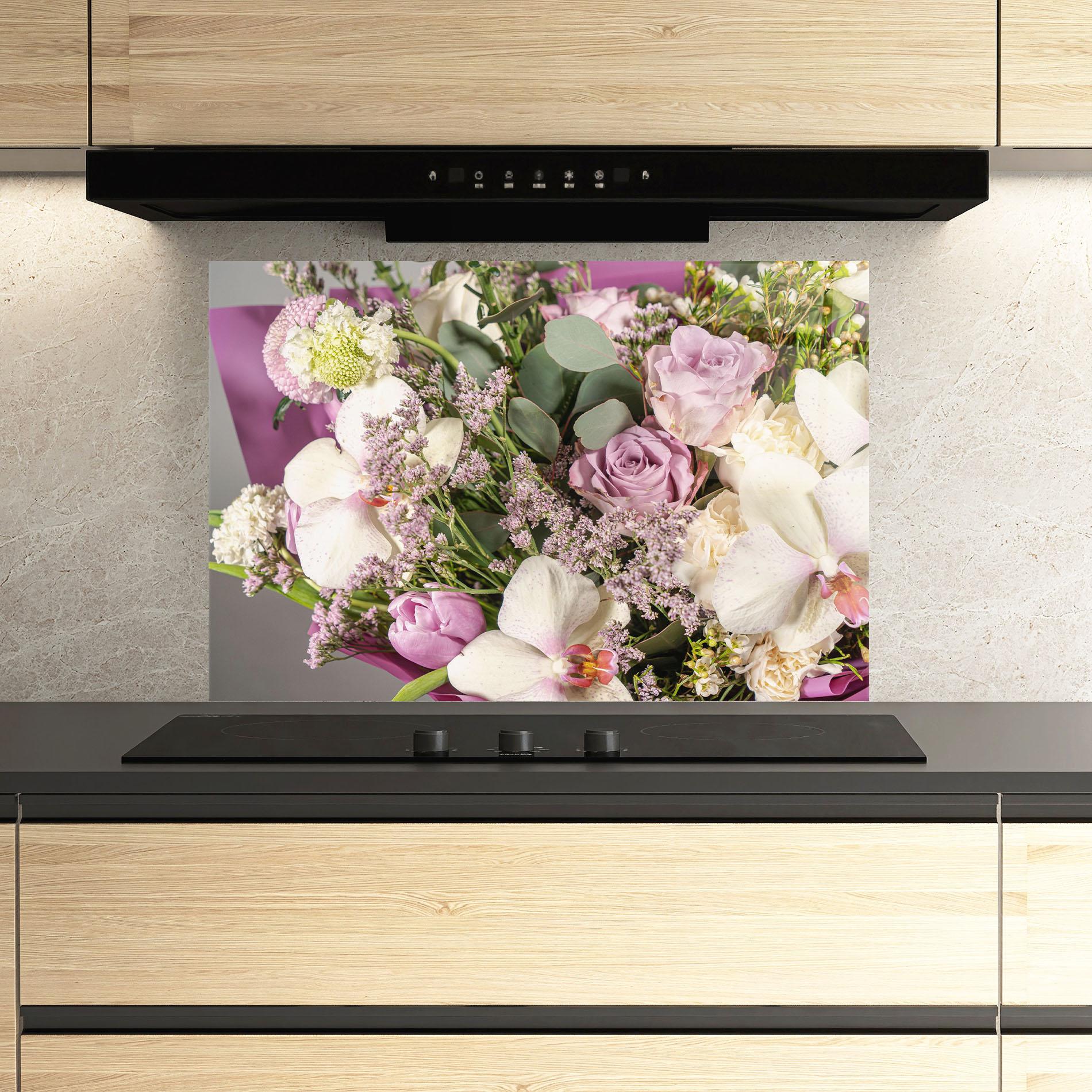 Стъклен панел за кухня Cute Purple Bouquet mockup 3