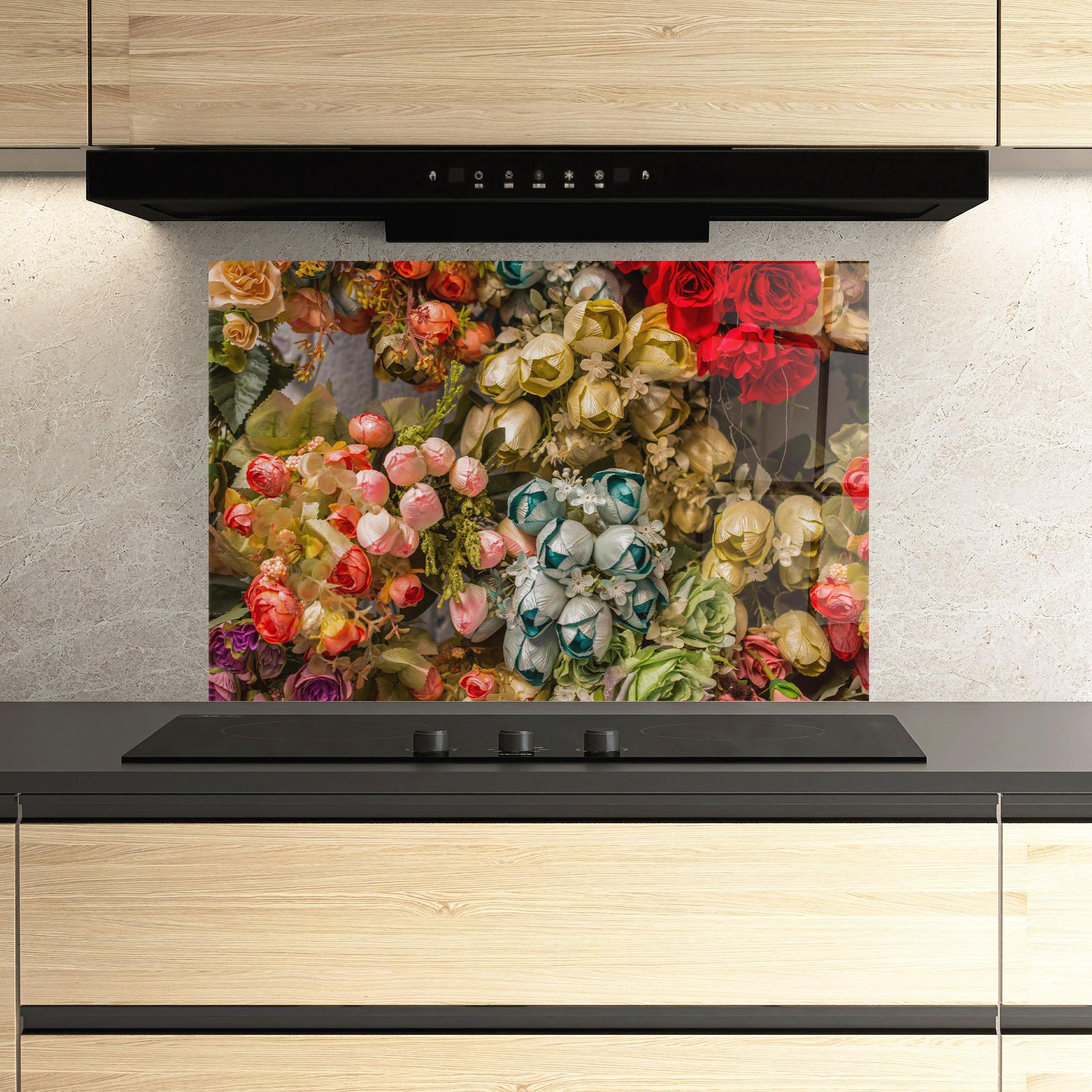 Стъклен панел за кухня Fake Flowers Wall mockup 3