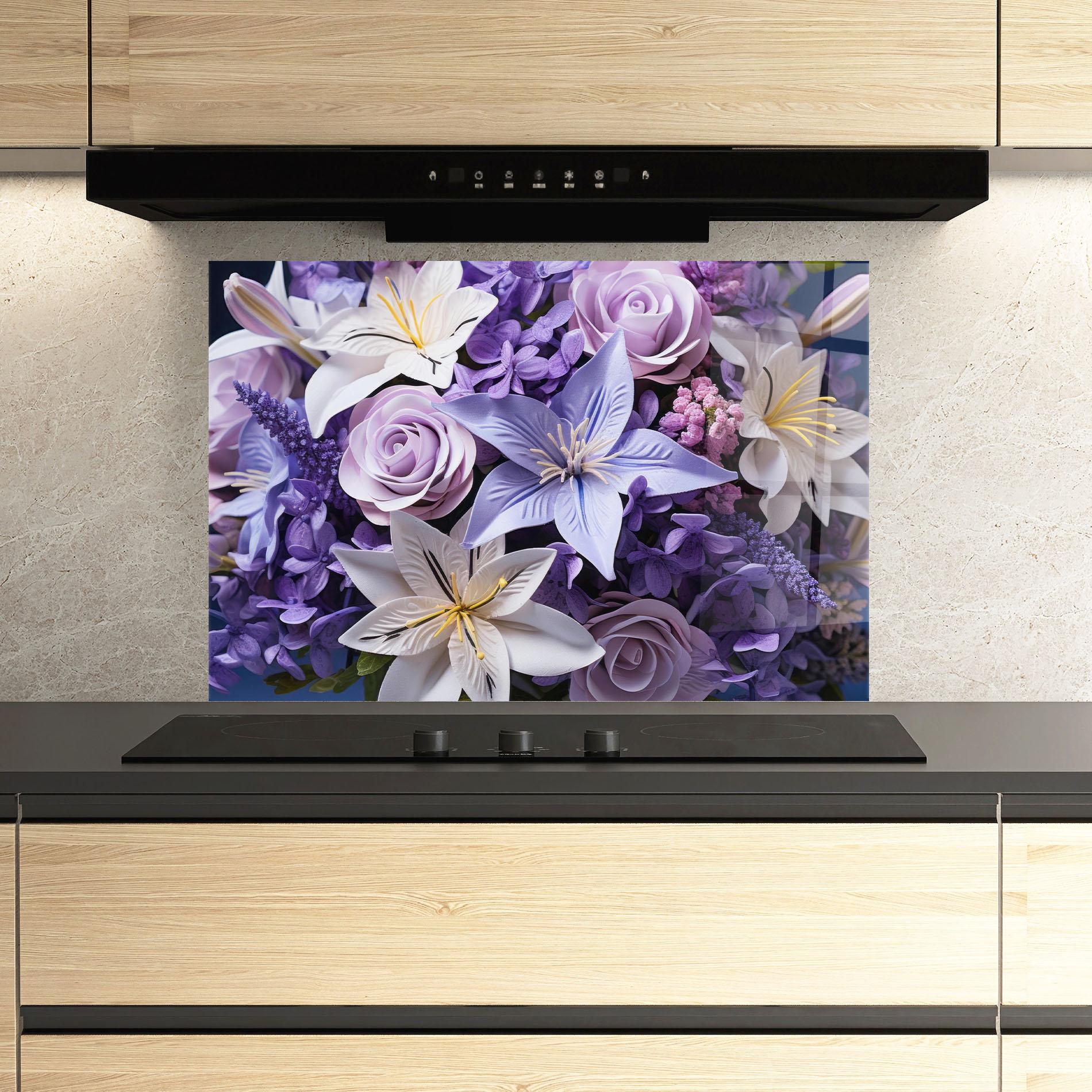 Стъклен панел за кухня Purple Cute Bouquet mockup 3