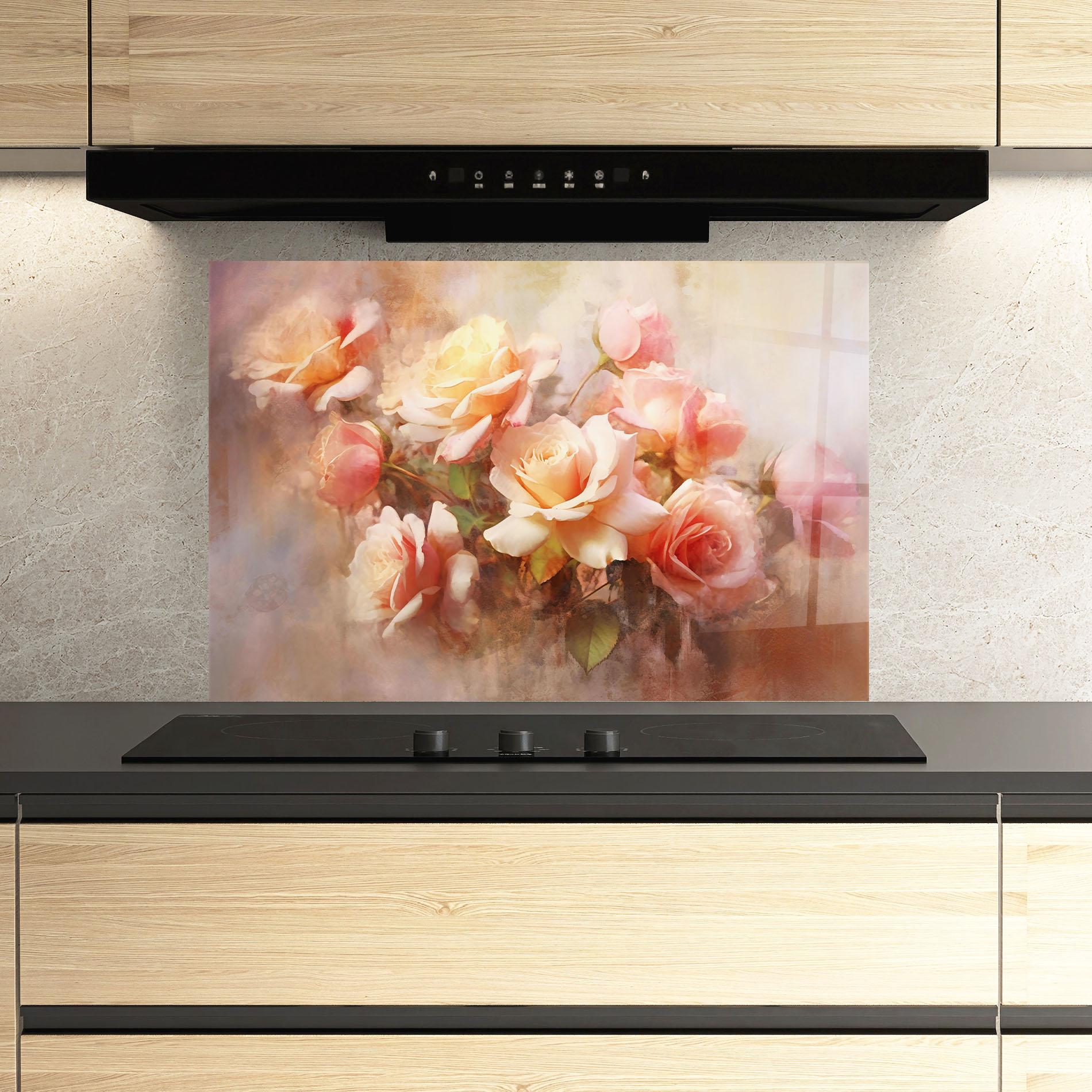 Стъклен панел за кухня Roses Bouquet Painting mockup 3