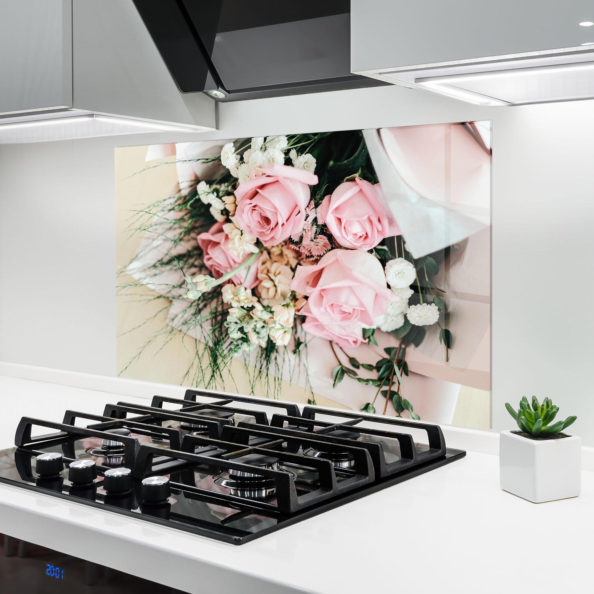 Стъклен панел за кухня Baby Pink Bouquet mockup 6