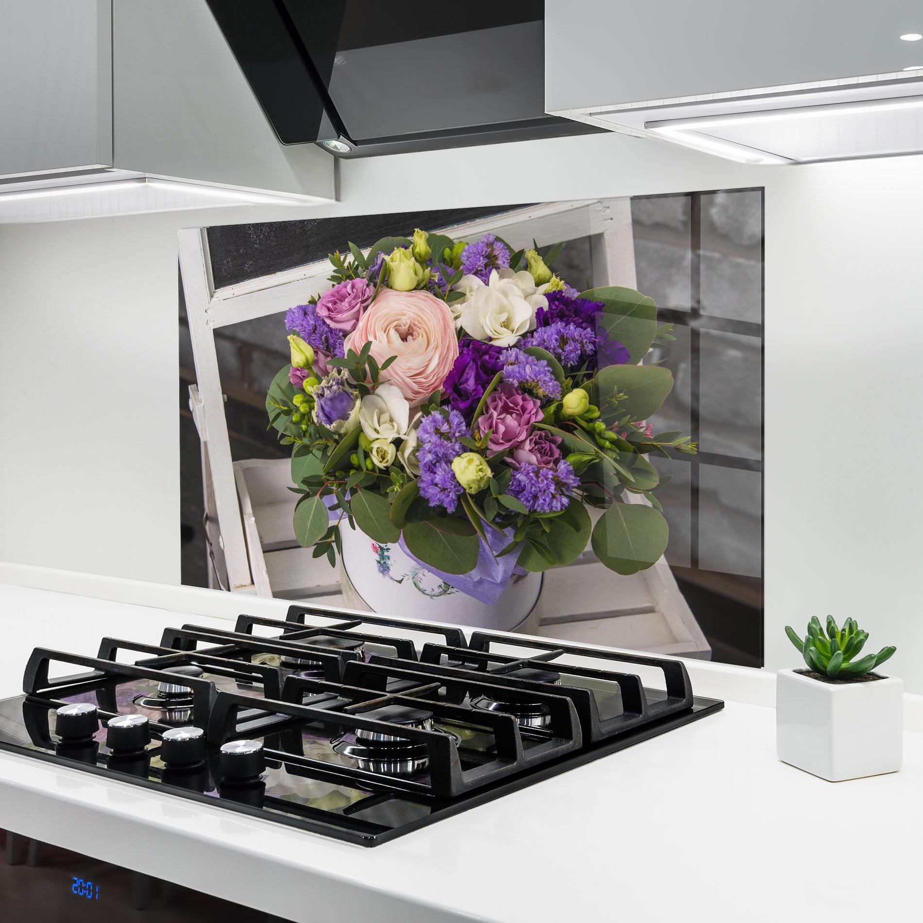 Стъклен панел за кухня Big Pink Rose Bouquet mockup 6