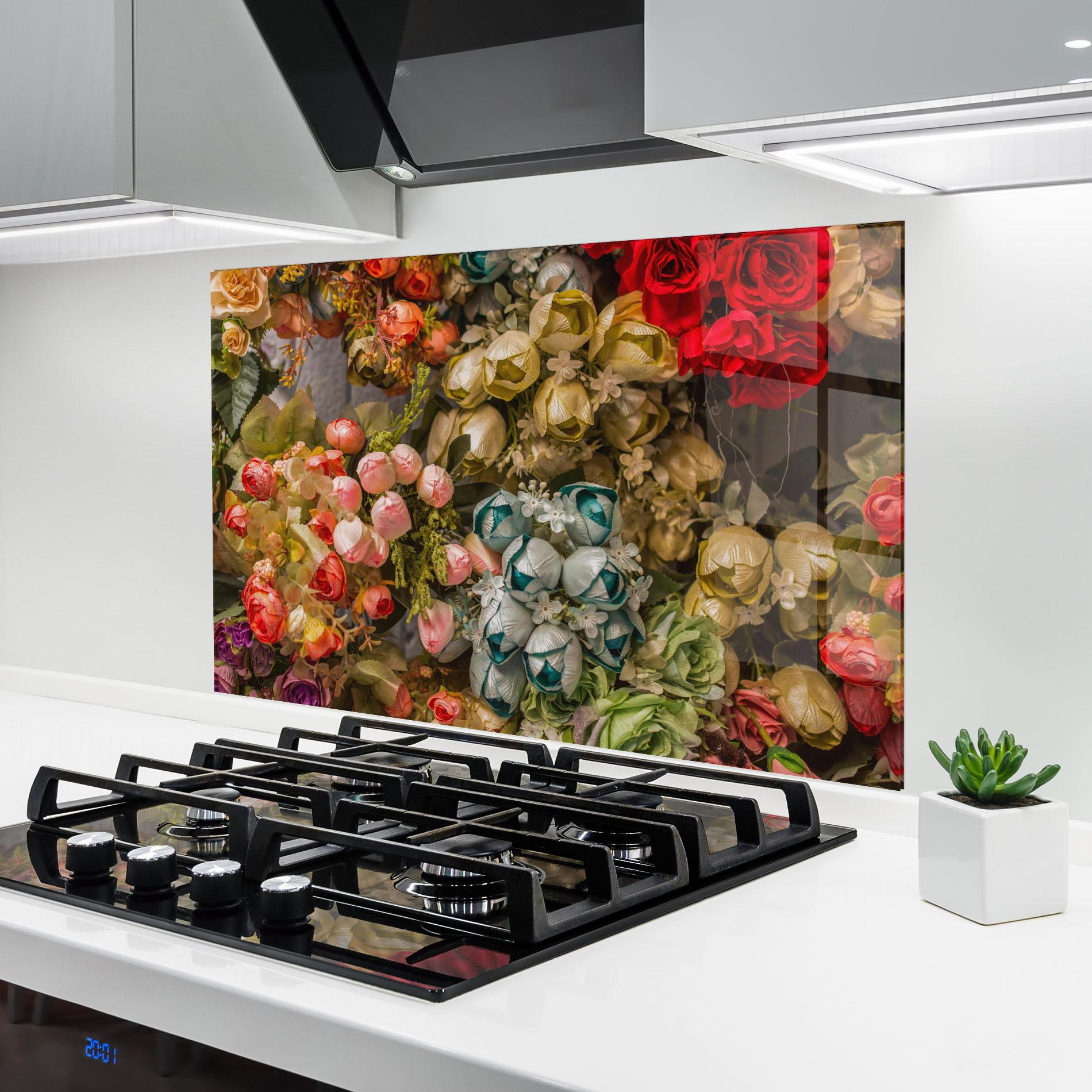 Стъклен панел за кухня Fake Flowers Wall mockup 6