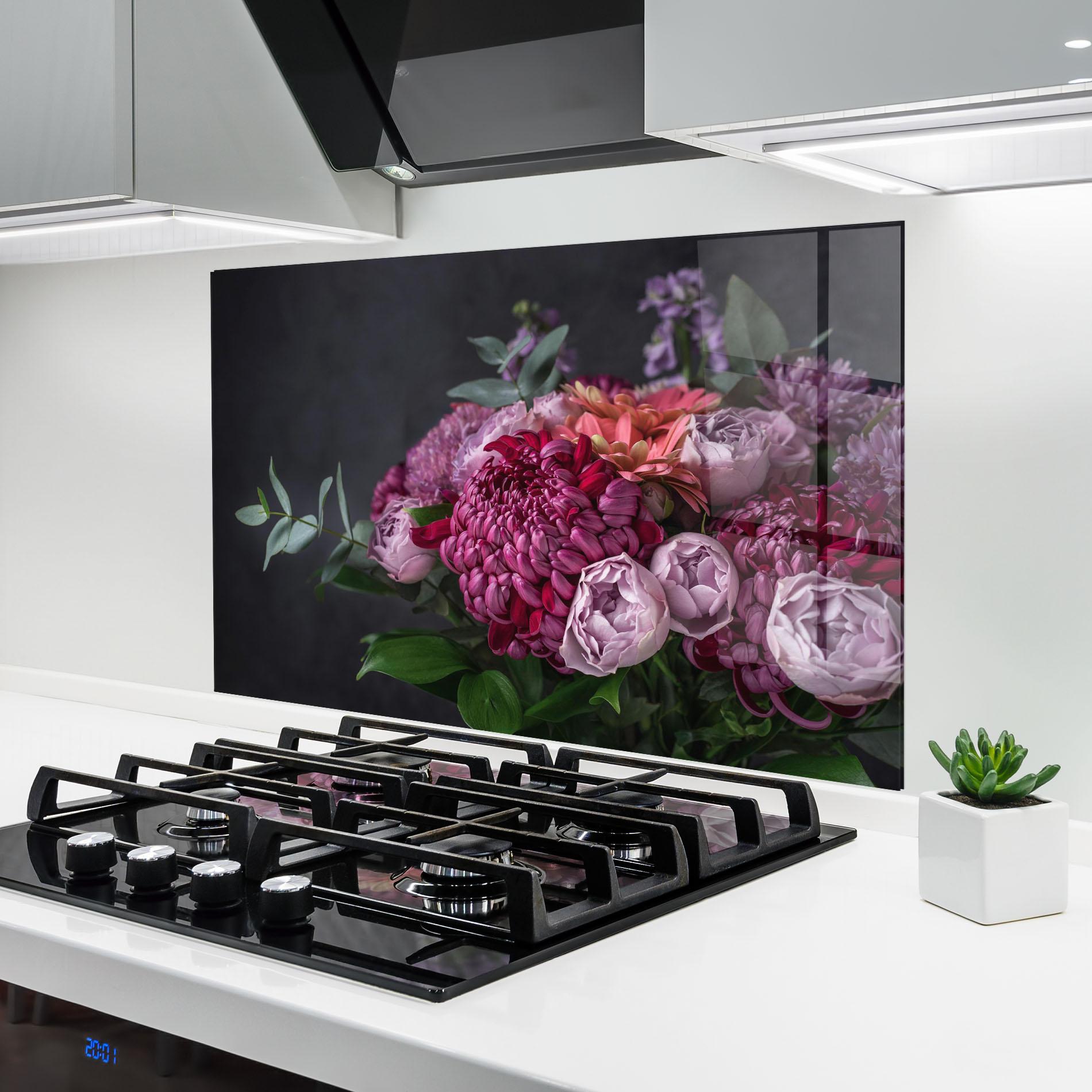 Стъклен панел за кухня Mix Purple Bouquet mockup 6