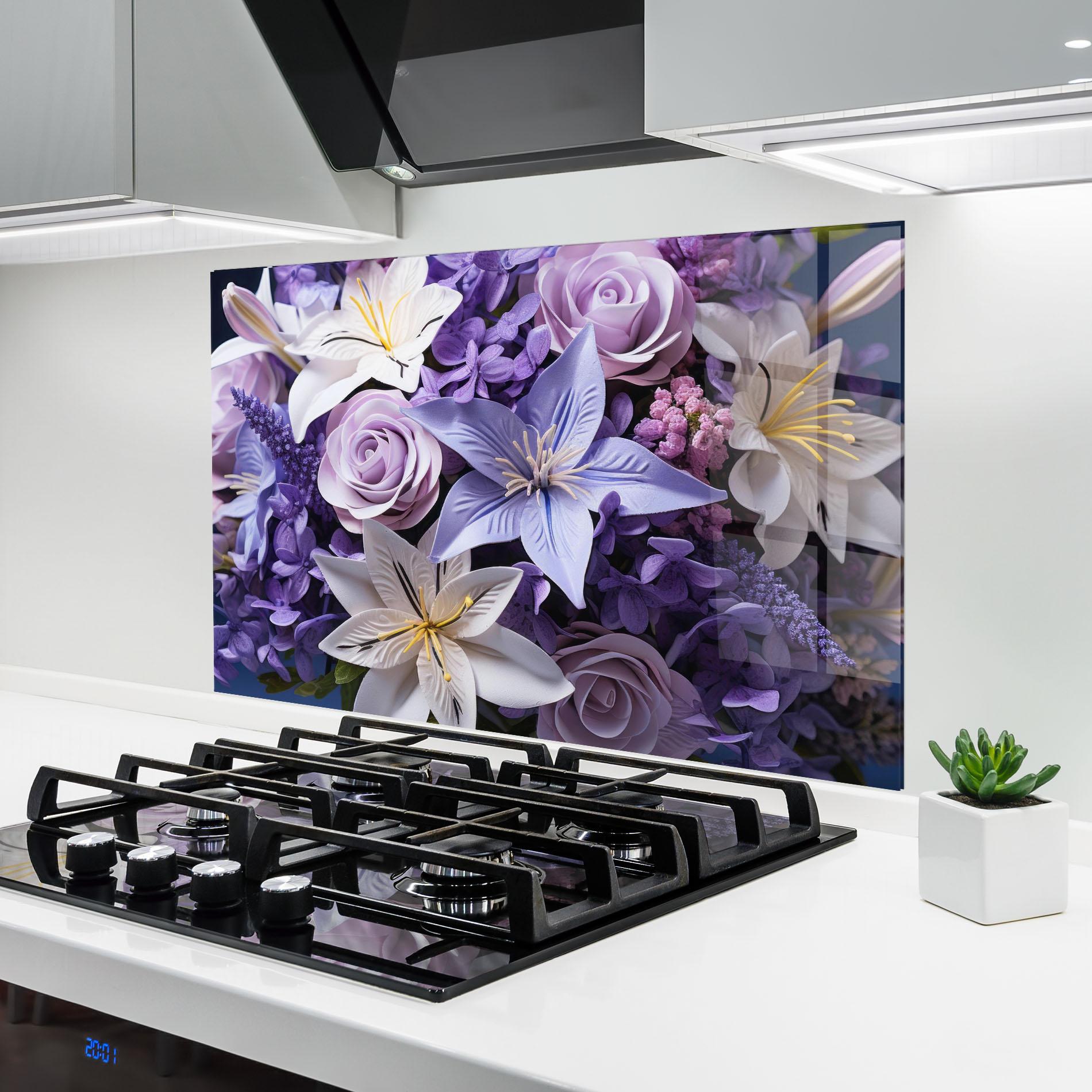 Стъклен панел за кухня Purple Cute Bouquet mockup 6