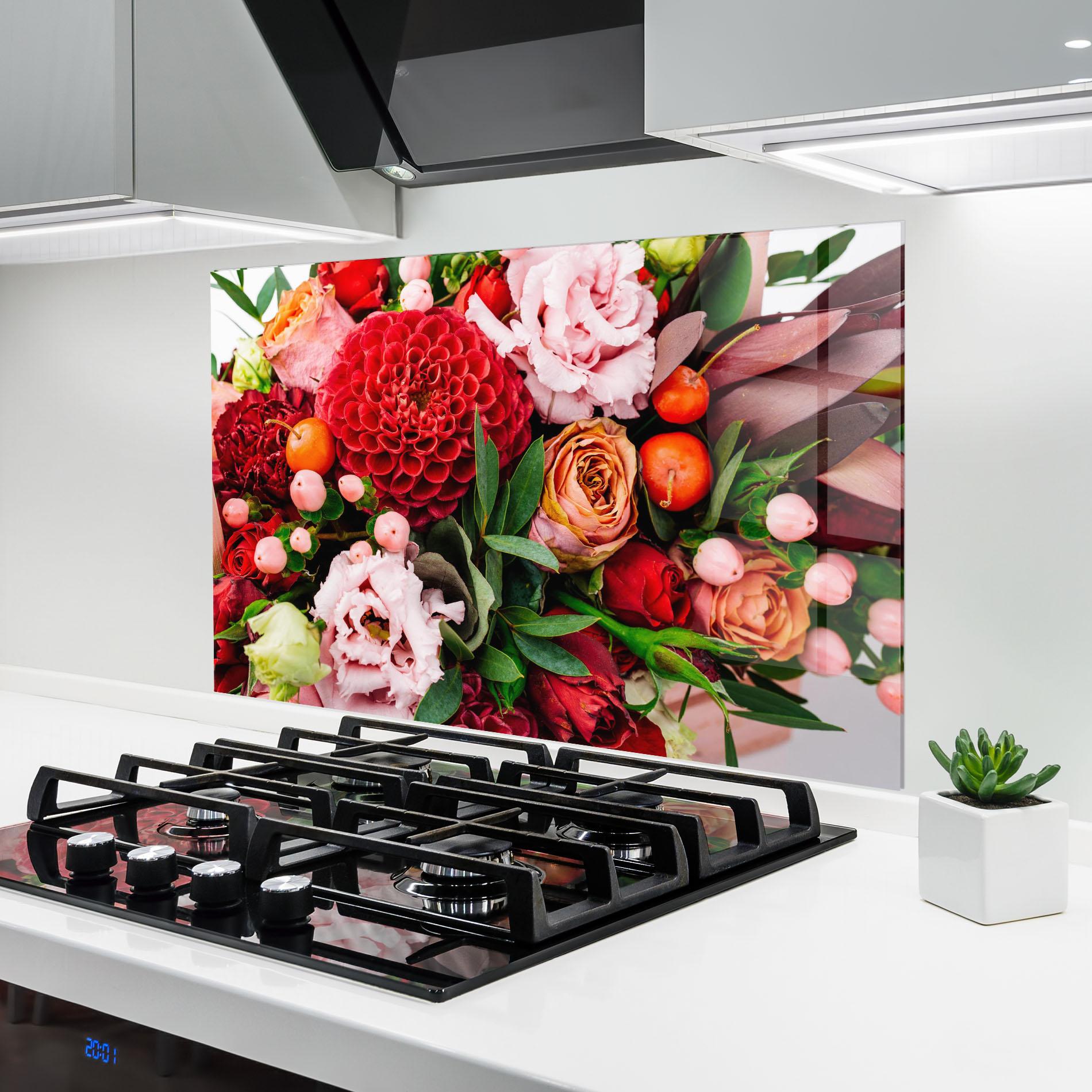Стъклен панел за кухня Red Orange Bouquet mockup 6