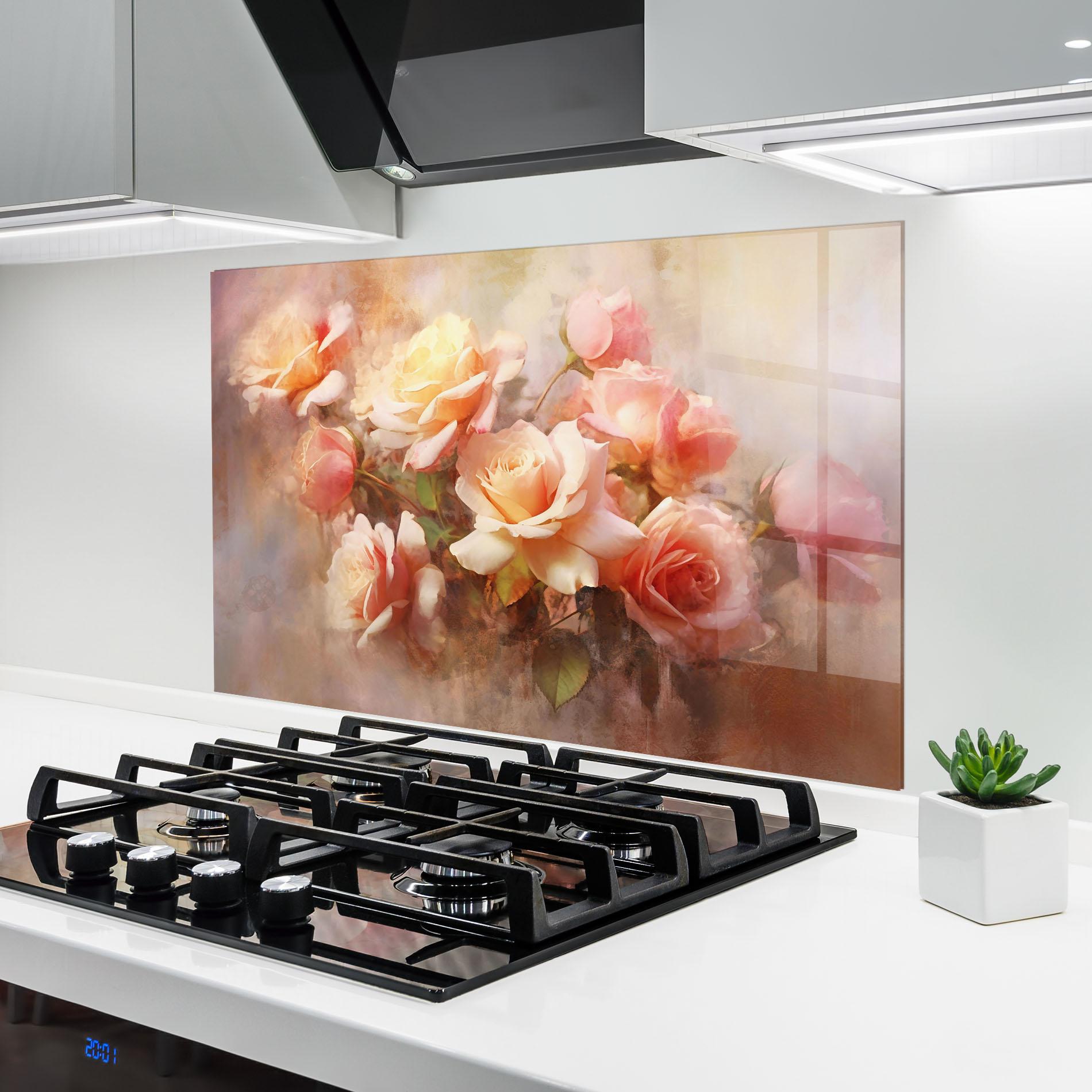Стъклен панел за кухня Roses Bouquet Painting mockup 6