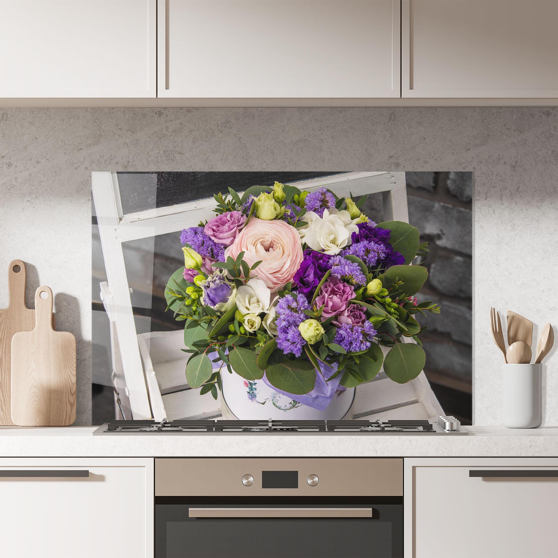 Стъклен панел за кухня Big Pink Rose Bouquet mockup 7