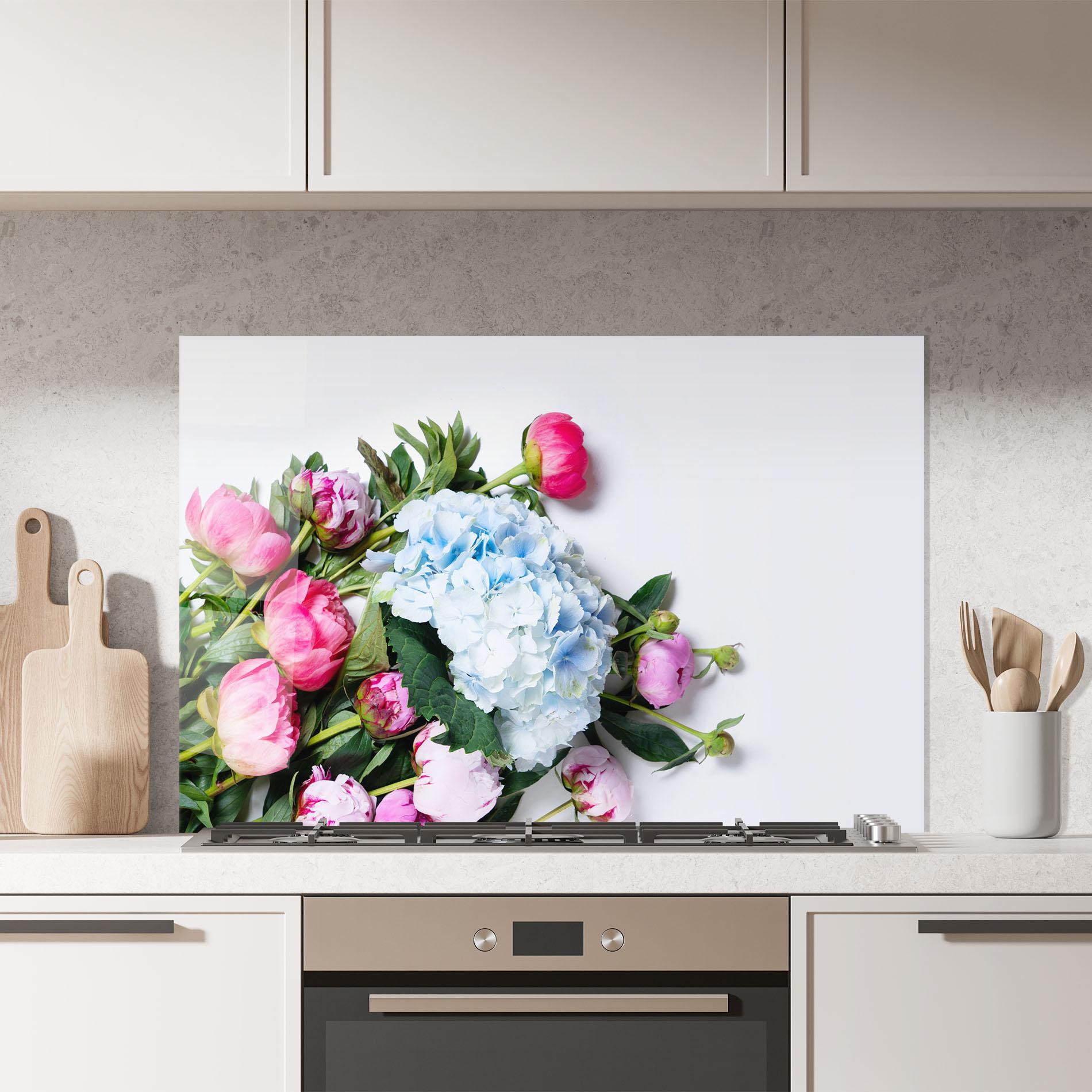 Стъклен панел за кухня Blue Pink Bouquet mockup 7