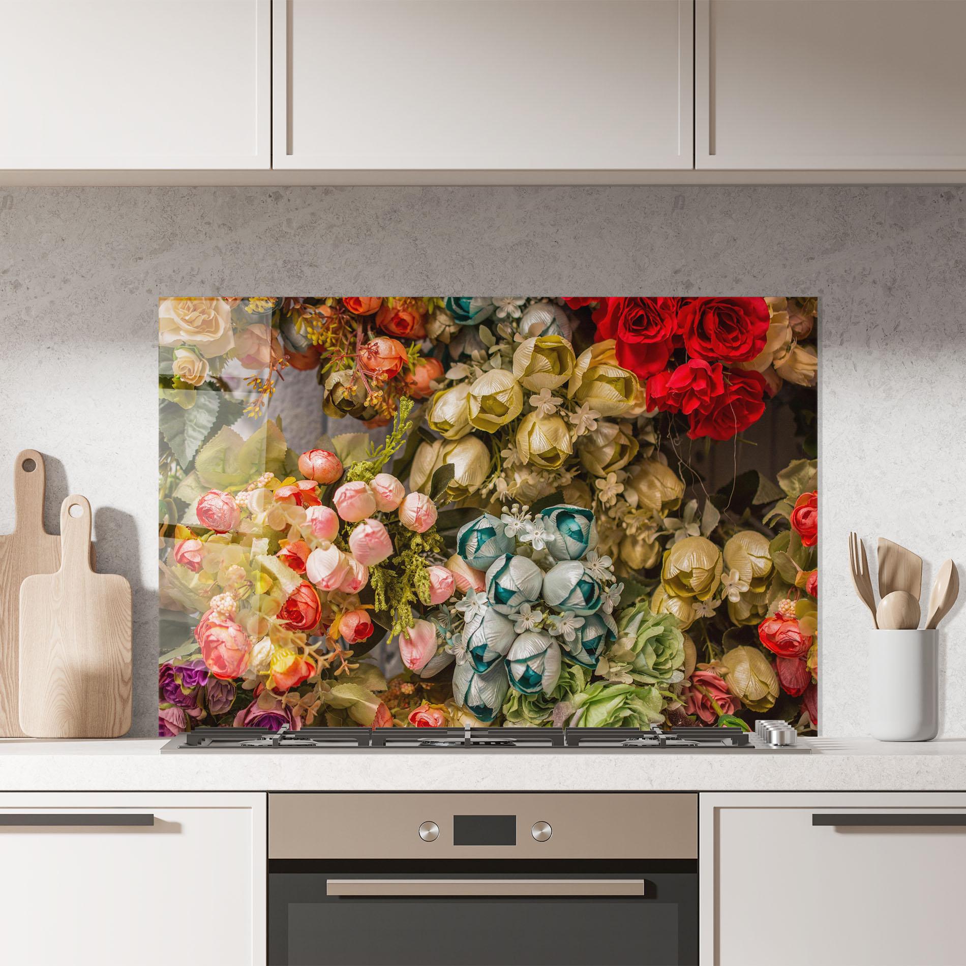 Стъклен панел за кухня Fake Flowers Wall mockup 7