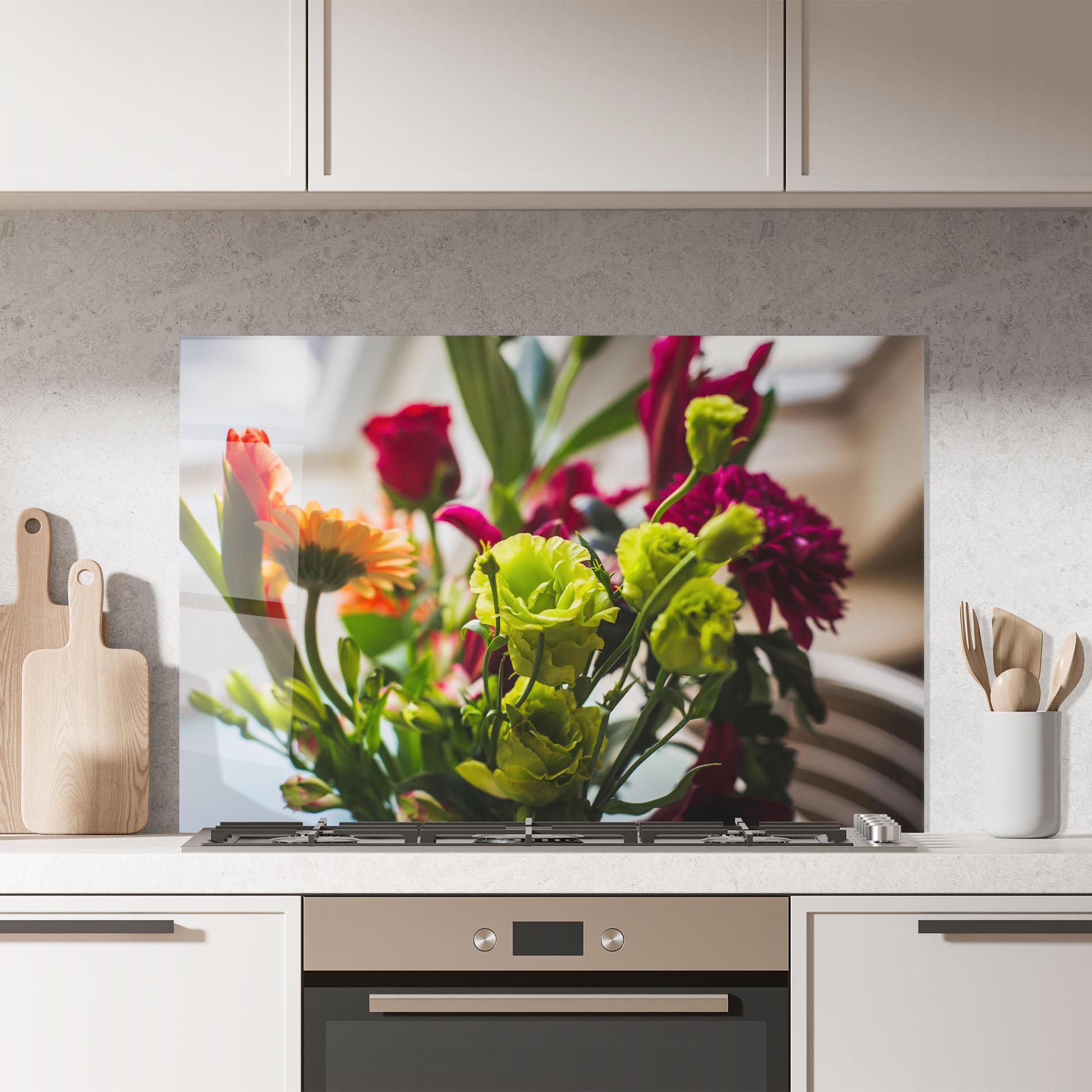 Стъклен панел за кухня Green Flowers Bouquet mockup 7
