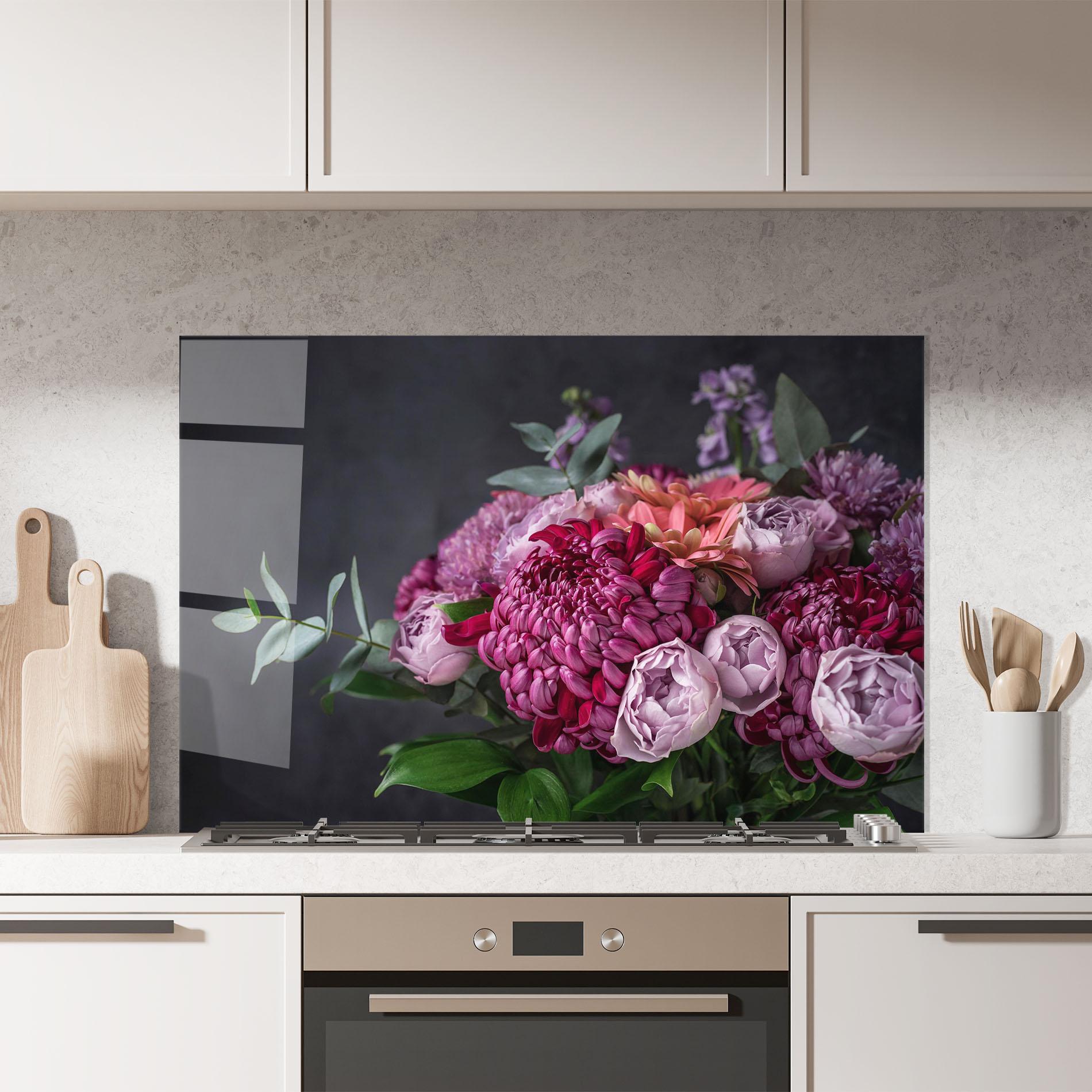 Стъклен панел за кухня Mix Purple Bouquet mockup 7