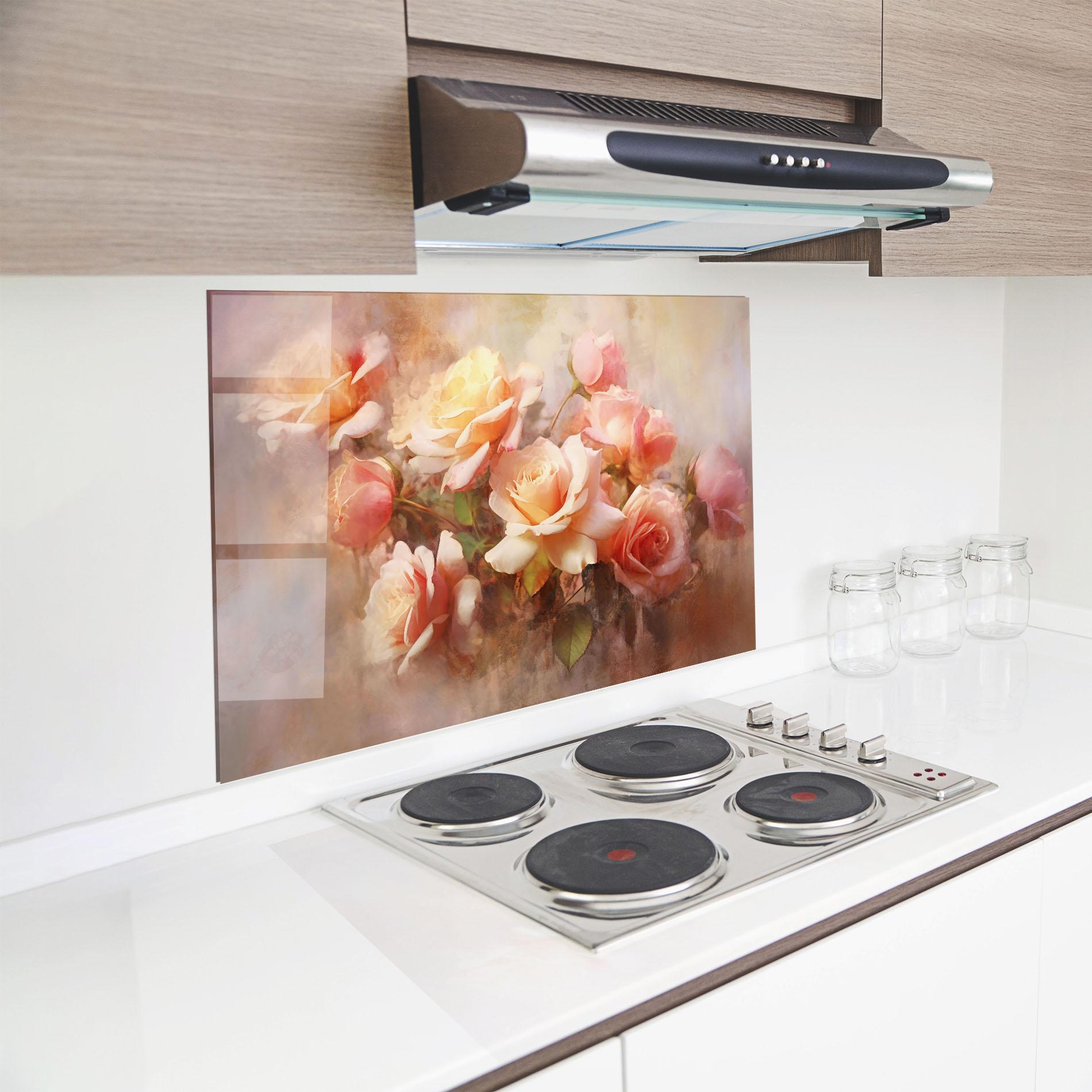 Стъклен панел за кухня Roses Bouquet Painting mockup 8
