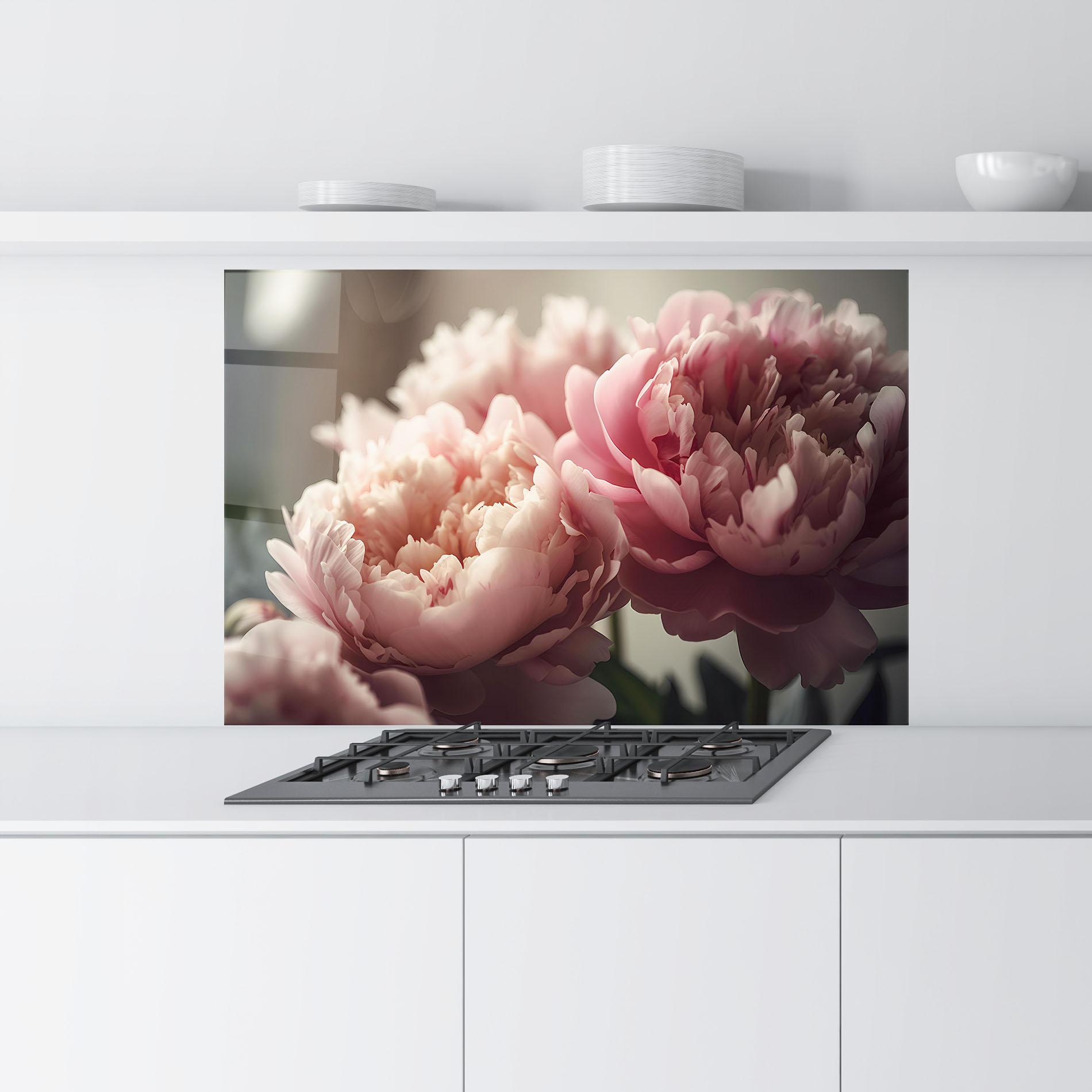 Стъклен панел за кухня Cream Dreamy Peony mockup 9