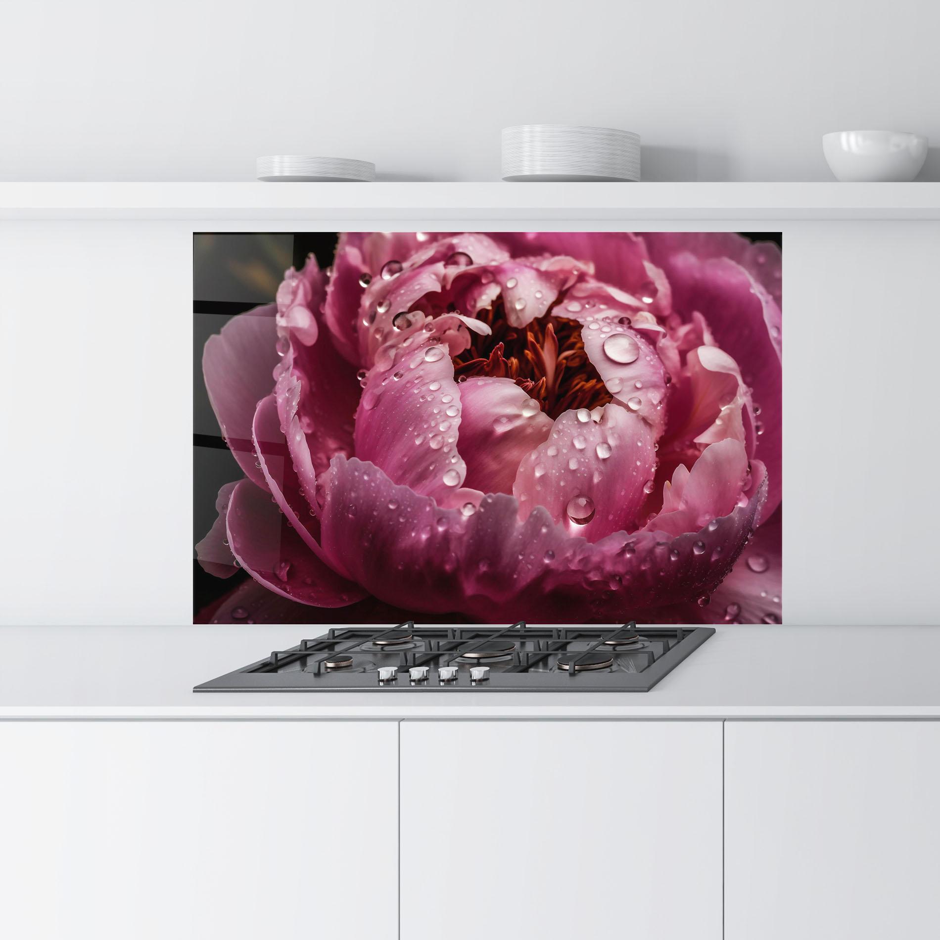 Стъклен панел за кухня Peony Close Up After Rain mockup 9