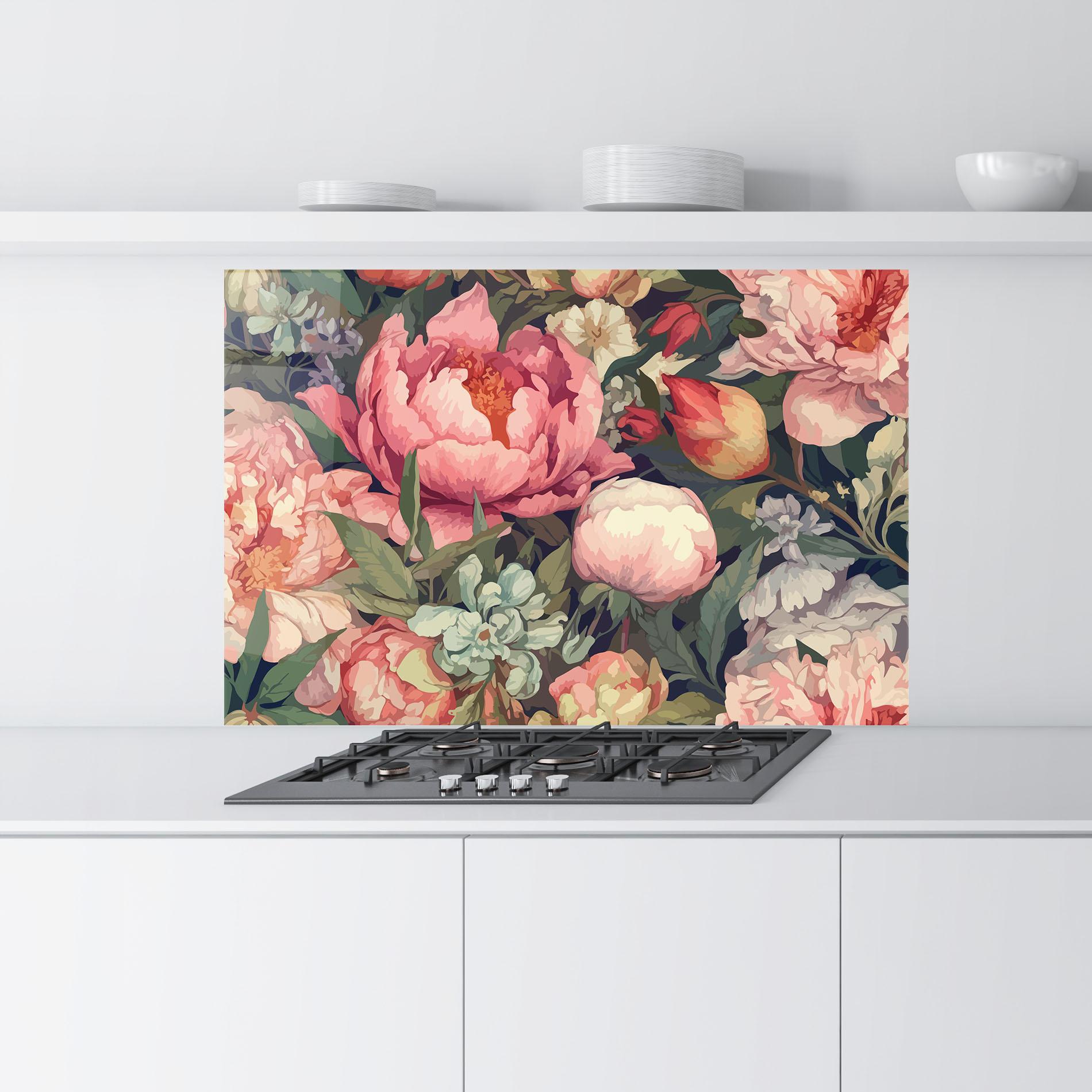 Стъклен панел за кухня Pretty Artistic Peony mockup 9