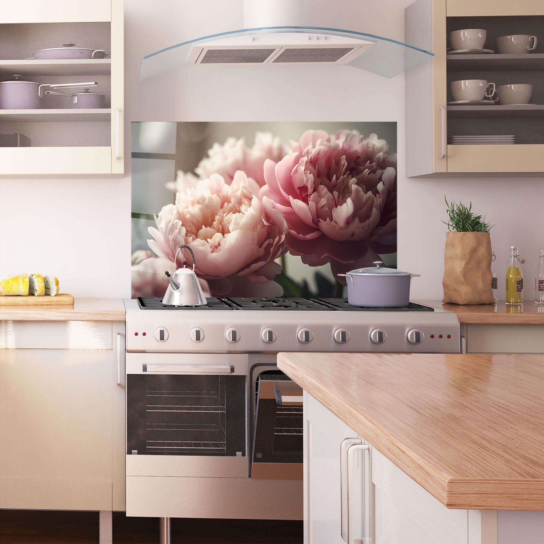 Стъклен панел за кухня Cream Dreamy Peony mockup 1