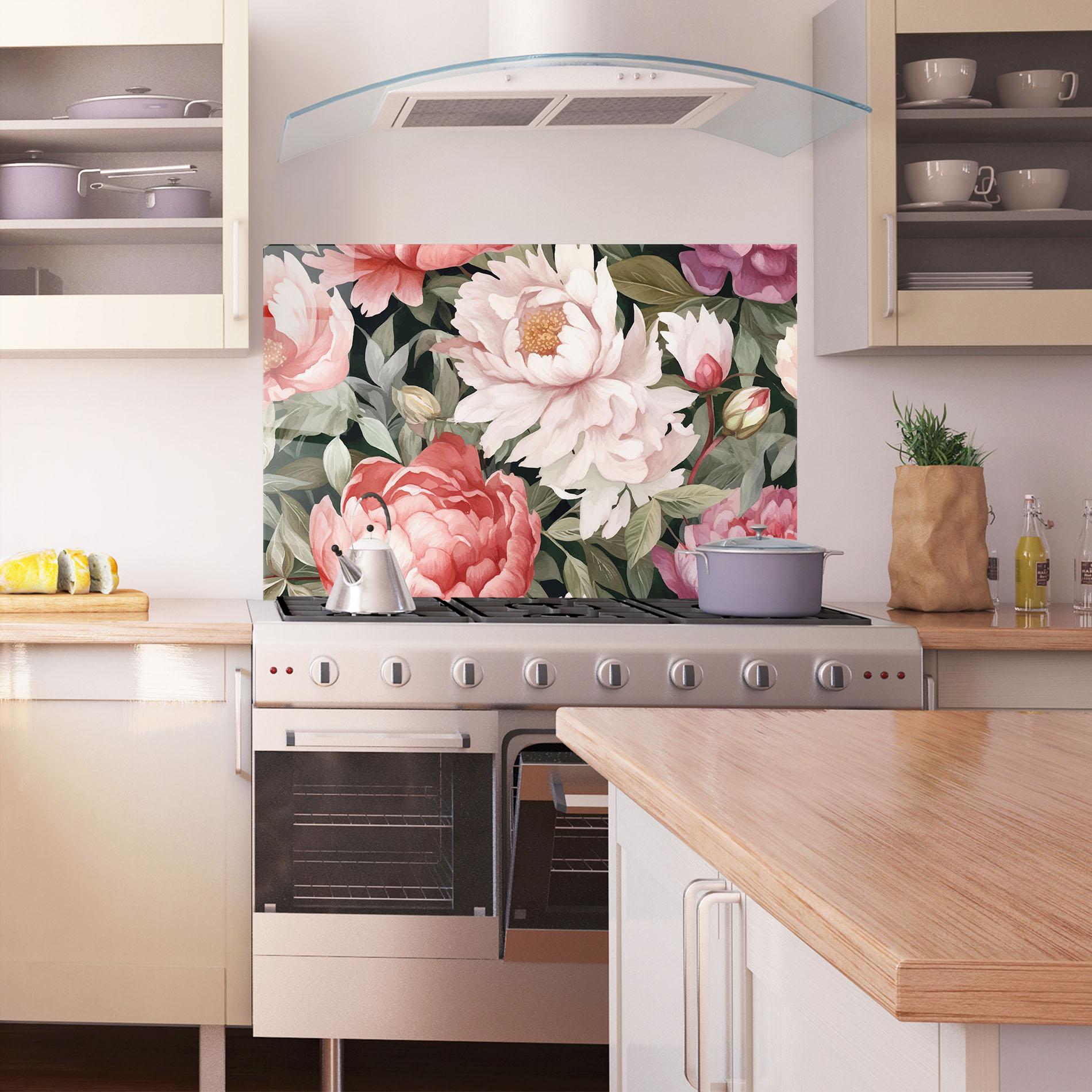 Стъклен панел за кухня Light Peony Art mockup 1
