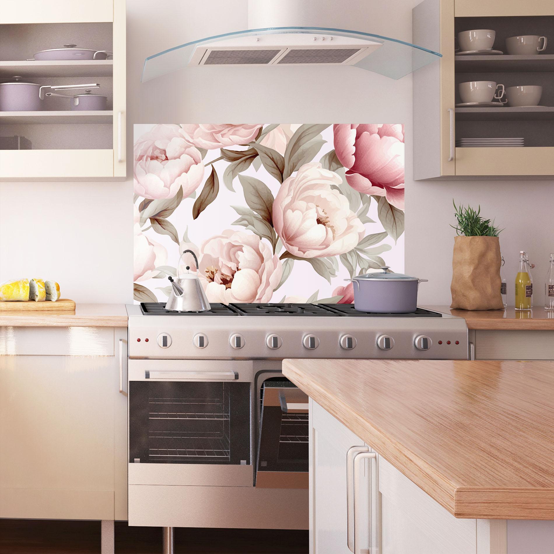 Стъклен панел за кухня Pink Peony Buds mockup 1