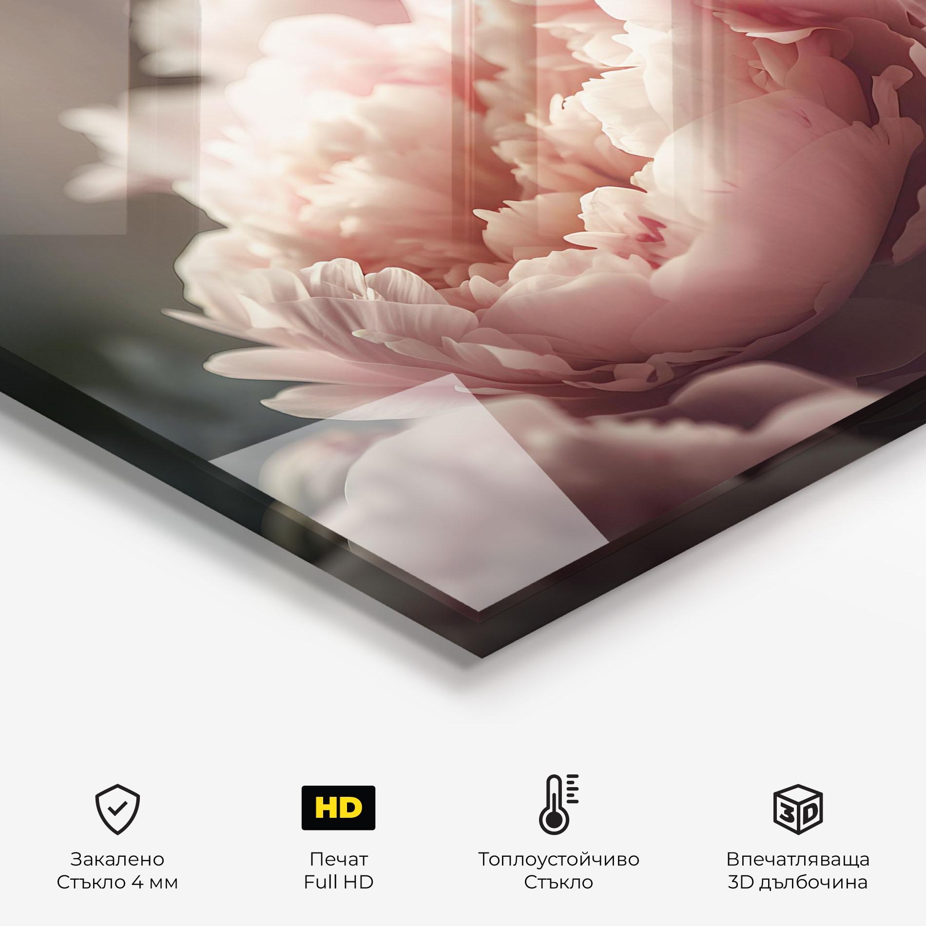 Стъклен панел за кухня Cream Dreamy Peony mockup 2