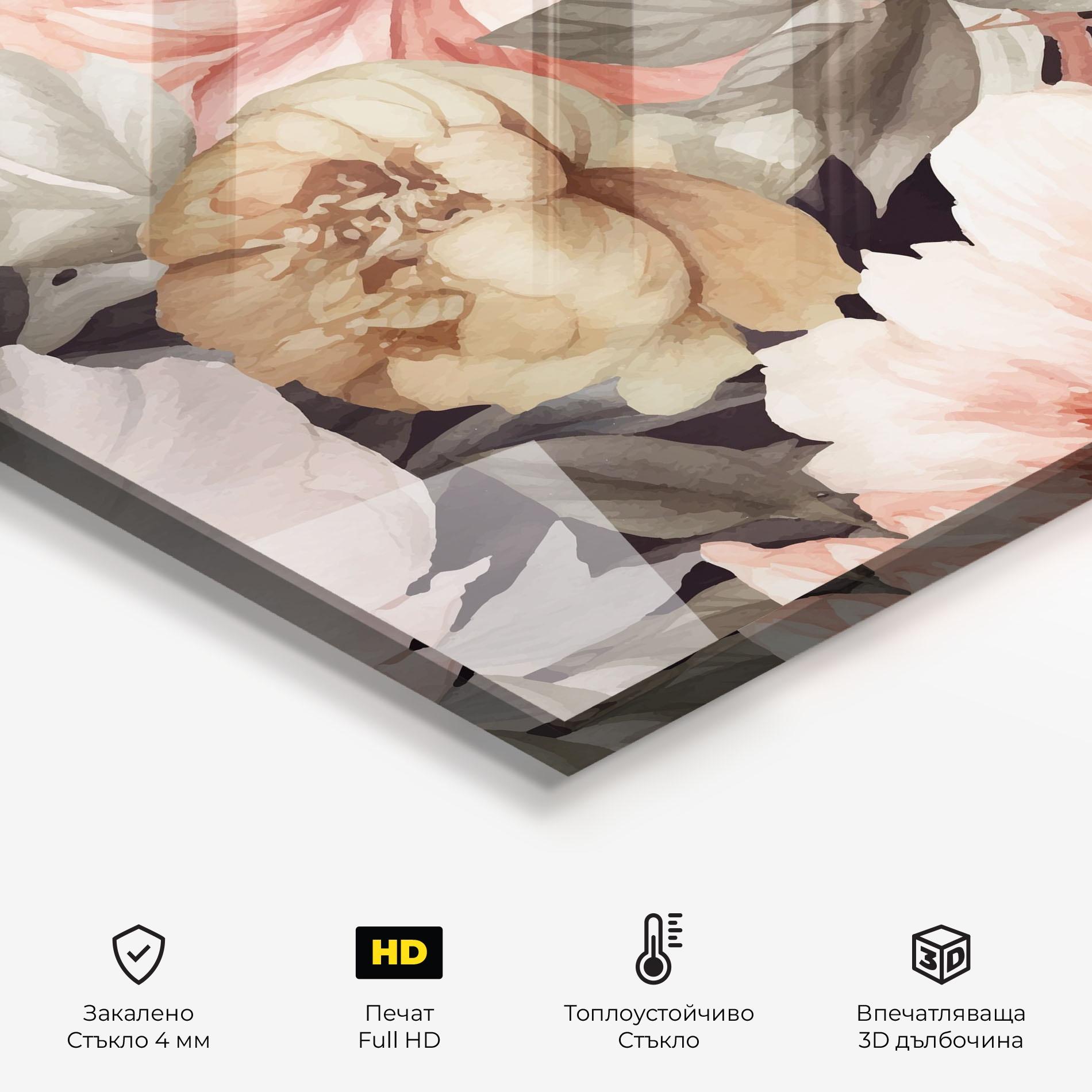Стъклен панел за кухня Cream Pink Peony mockup 2