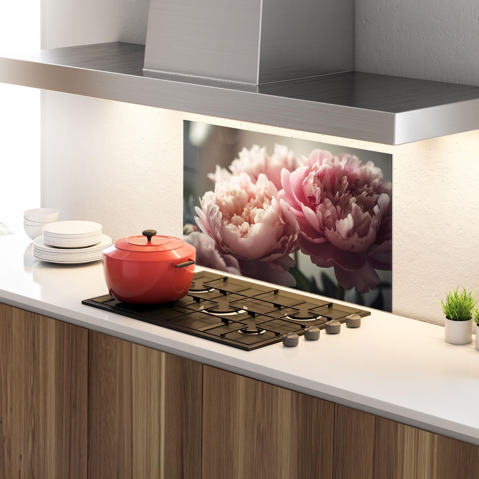 Стъклен панел за кухня Cream Dreamy Peony mockup 4