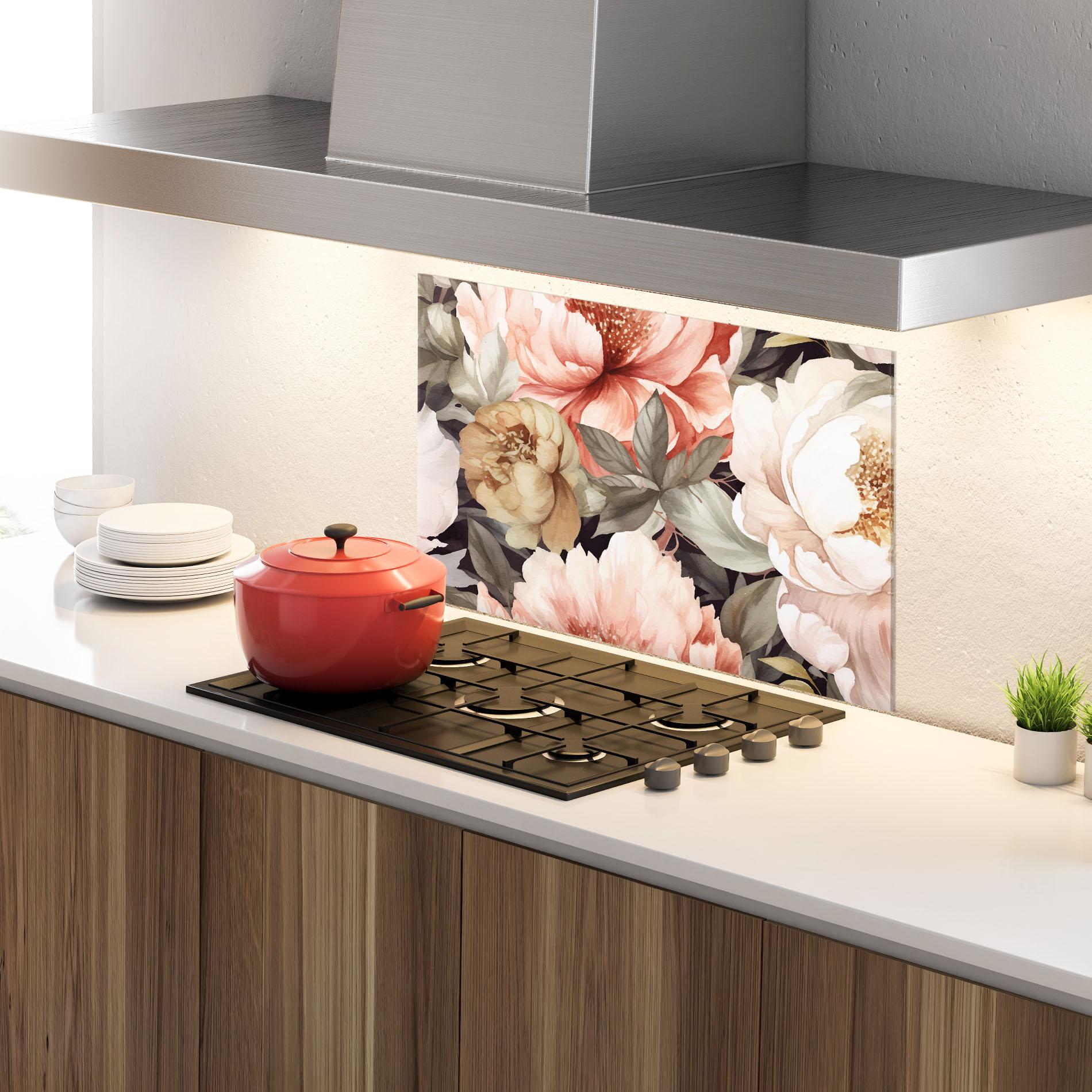 Стъклен панел за кухня Cream Pink Peony mockup 4