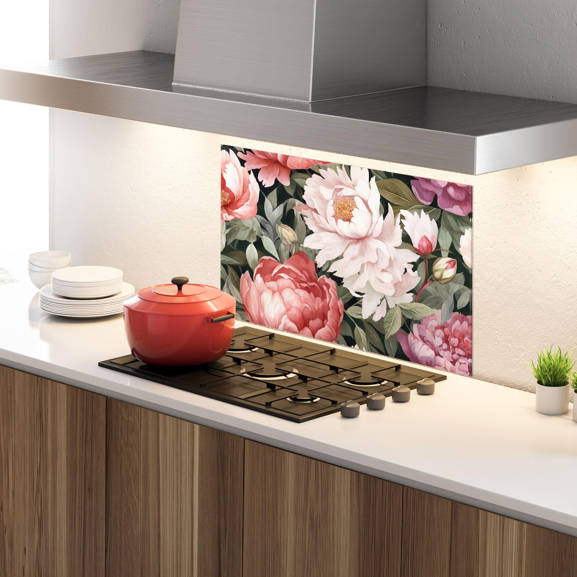 Стъклен панел за кухня Light Peony Art mockup 4