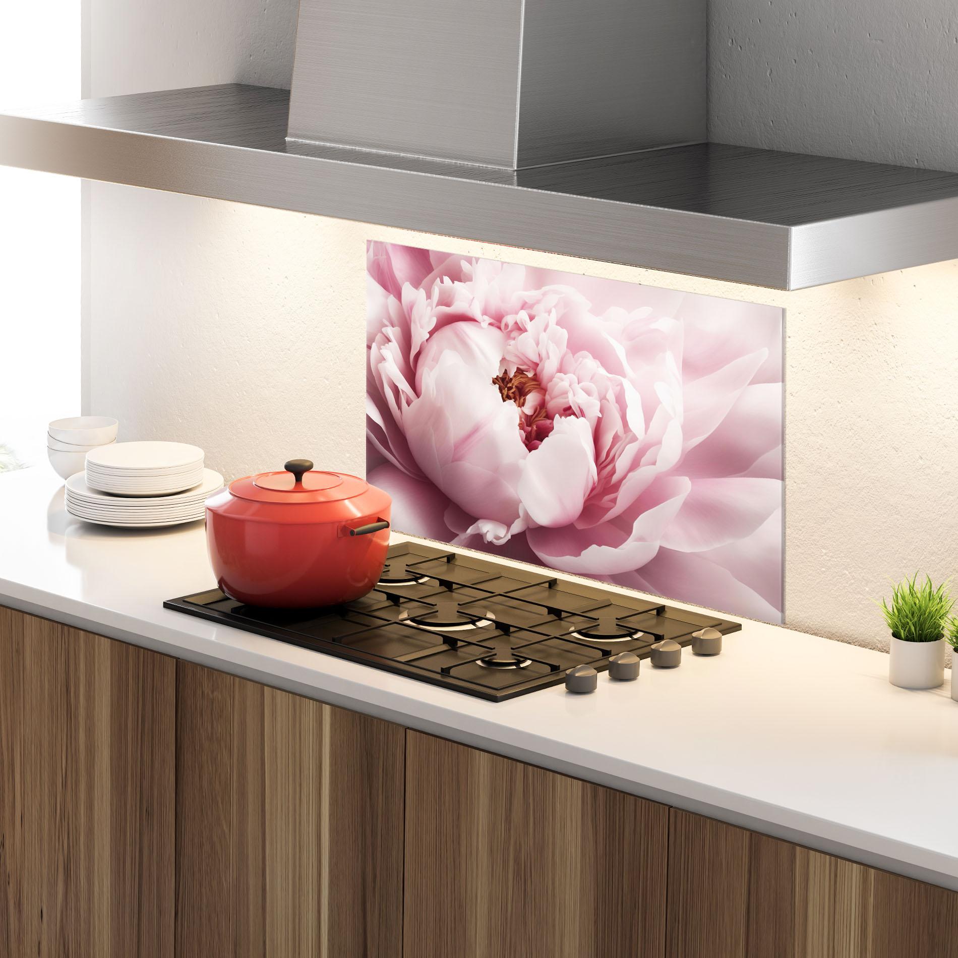 Стъклен панел за кухня Pastel Peony Petals mockup 4